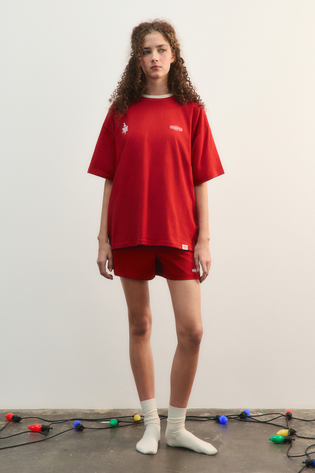 Футболка хлопковая oversize с новогодним принтом - цвет красный - 4