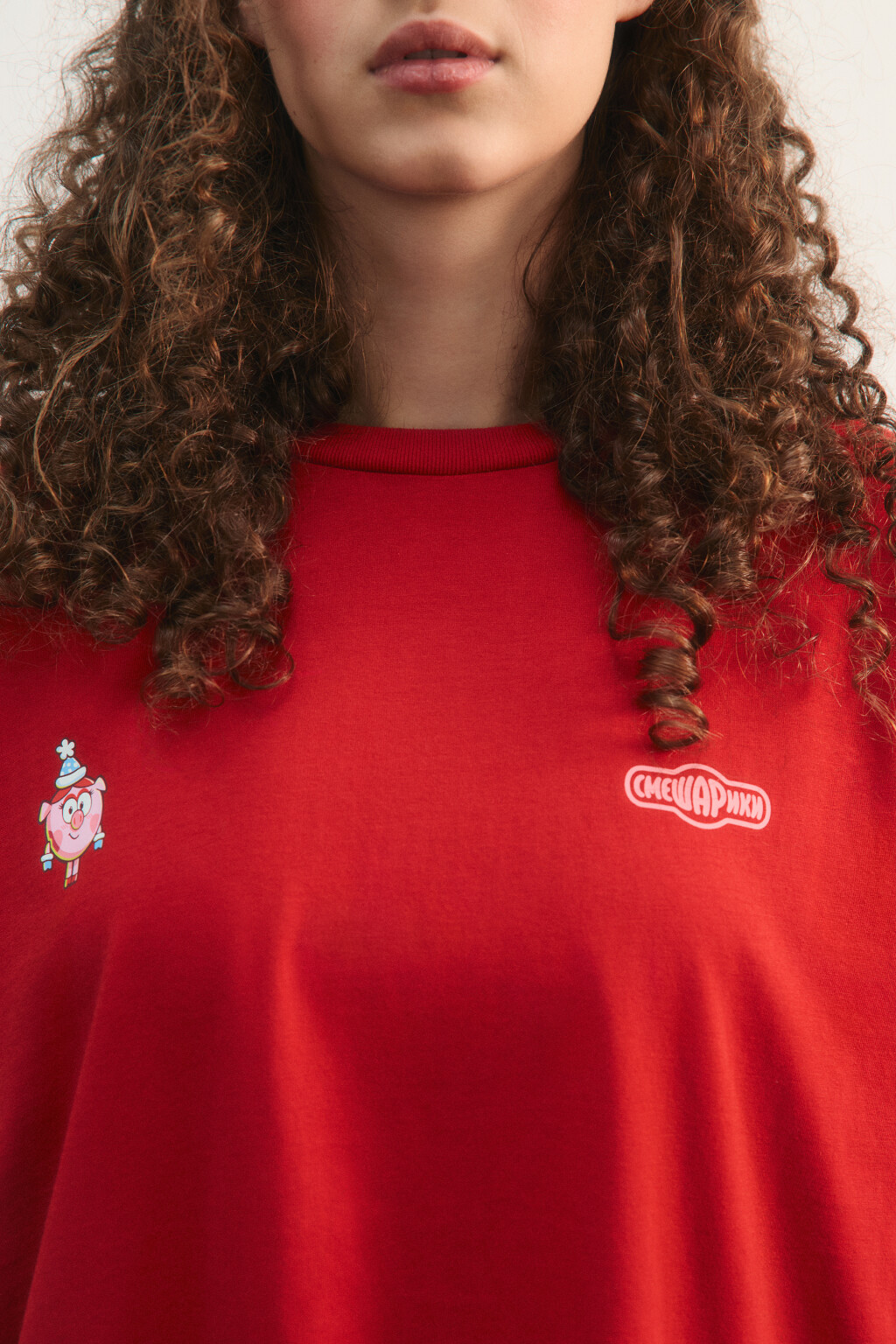 Футболка хлопковая oversize с новогодним принтом - цвет красный - 5