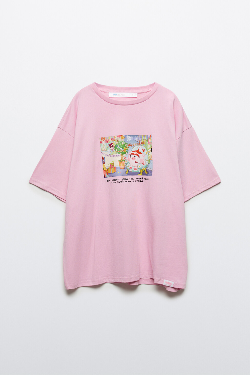 Футболка хлопковая oversize с новогодним принтом - цвет розовый - 8