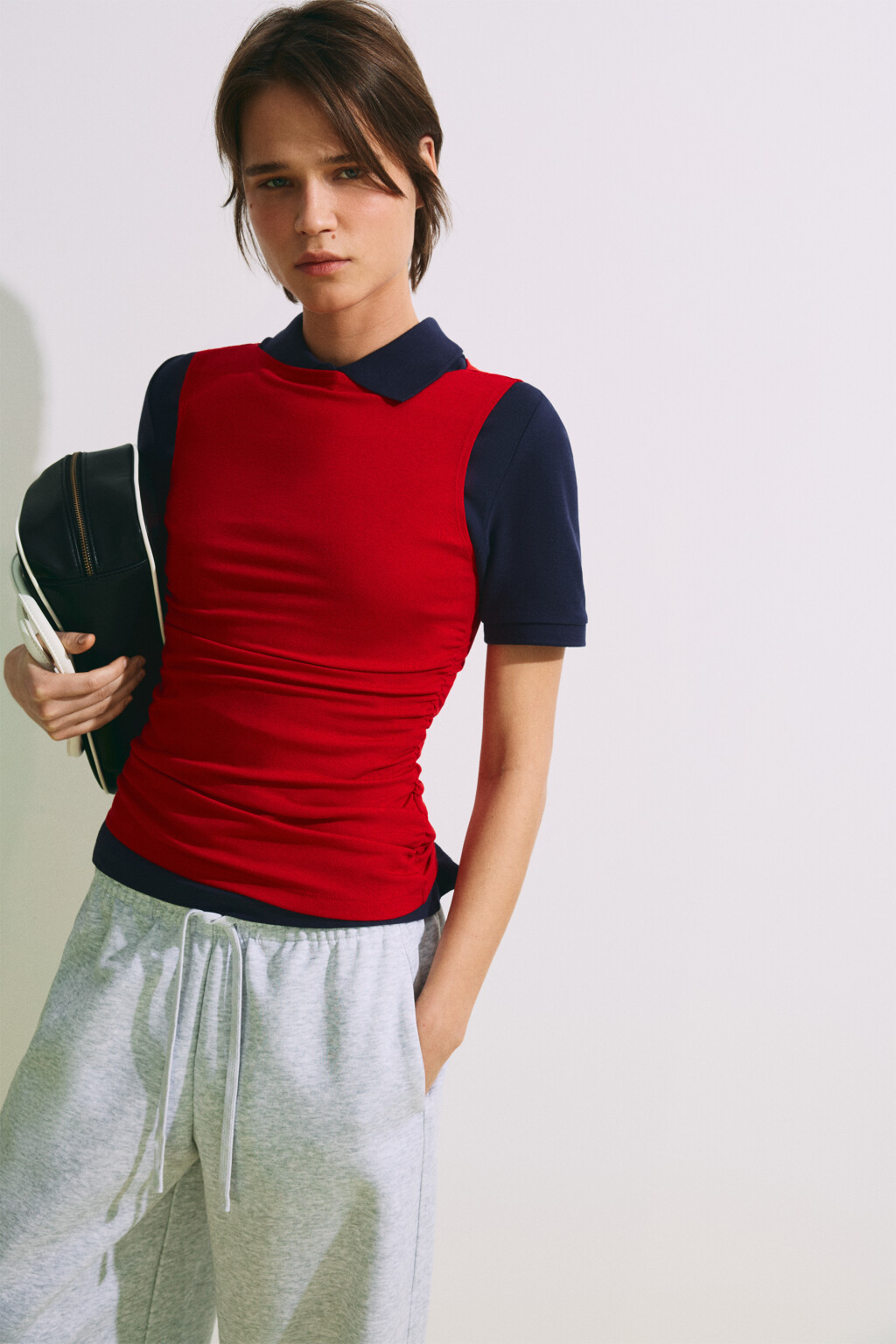 Майка облегающая с драпировками - цвет красный - 1