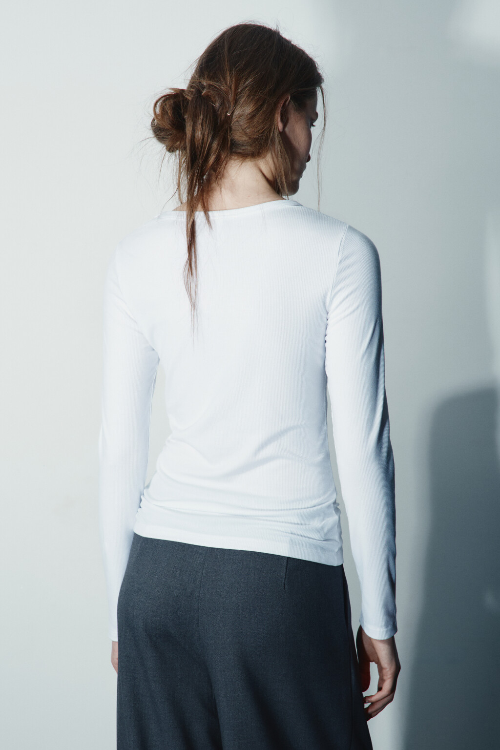 Лонгслив облегающий в рубчик - цвет белый - 3