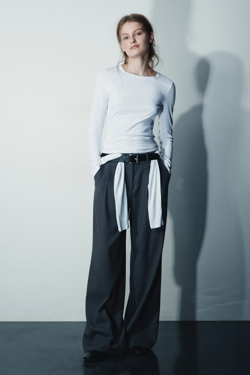 Лонгслив облегающий в рубчик - цвет белый - 4