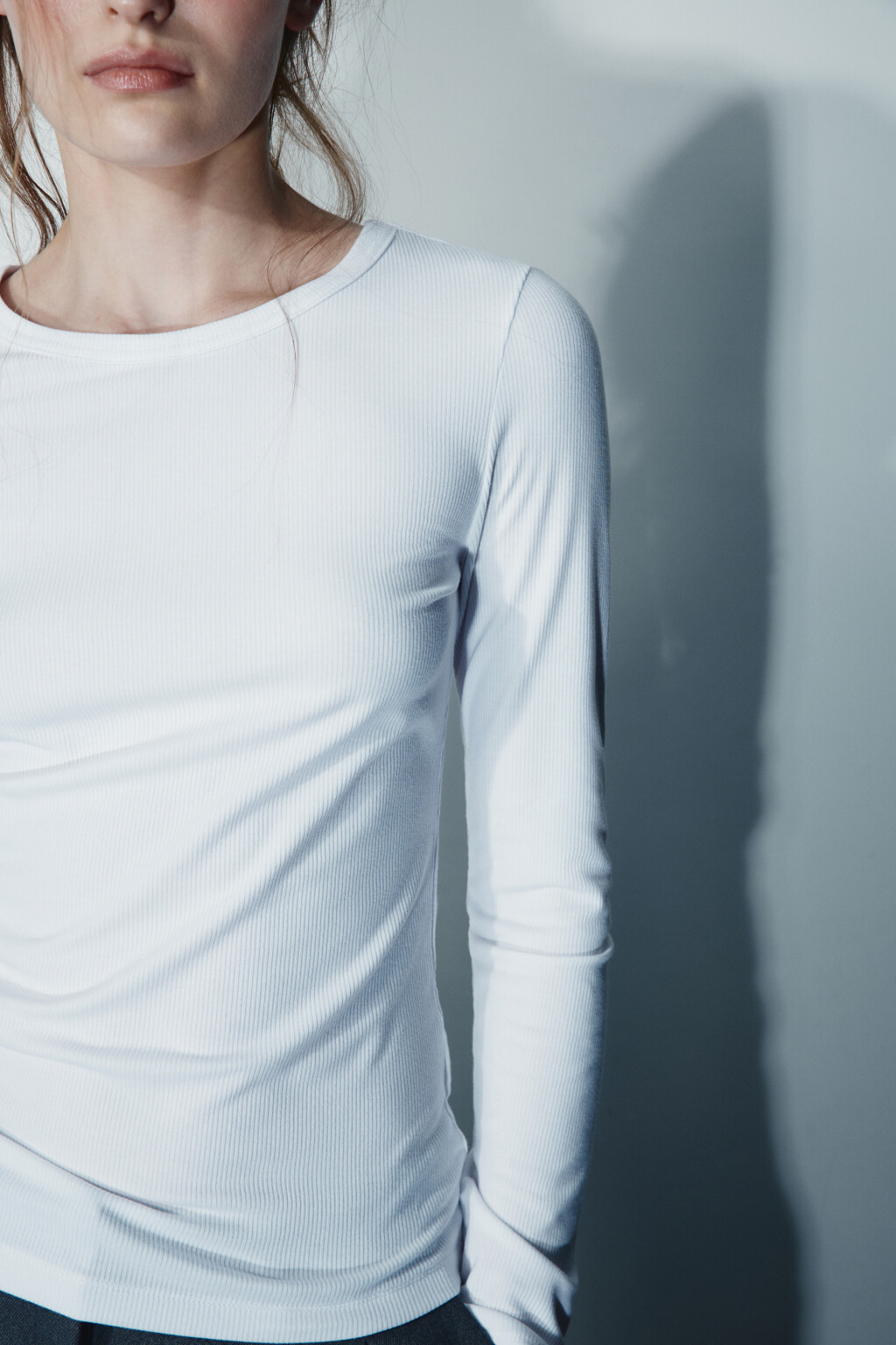 Лонгслив облегающий в рубчик - цвет белый - 5