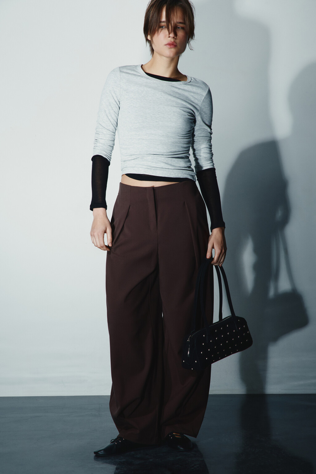 Лонгслив облегающий в рубчик - цвет серый - 2