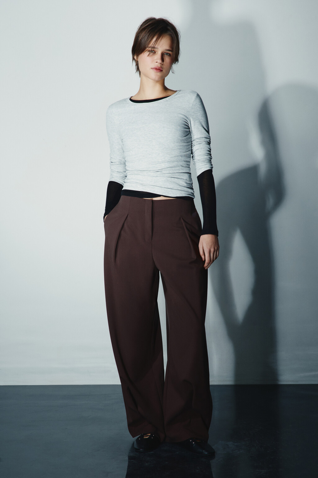 Лонгслив облегающий в рубчик - цвет серый - 5