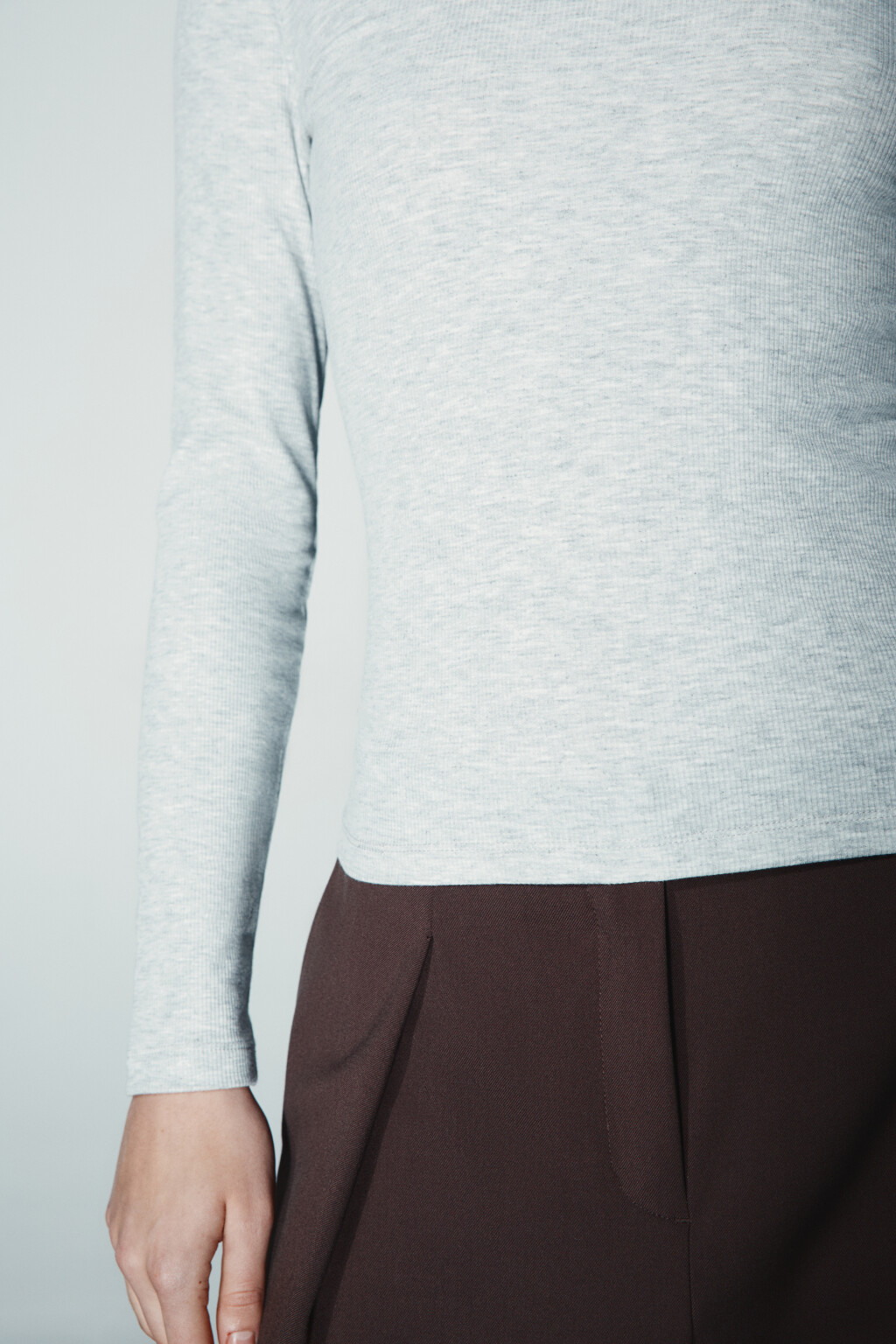 Лонгслив облегающий в рубчик - цвет серый - 7