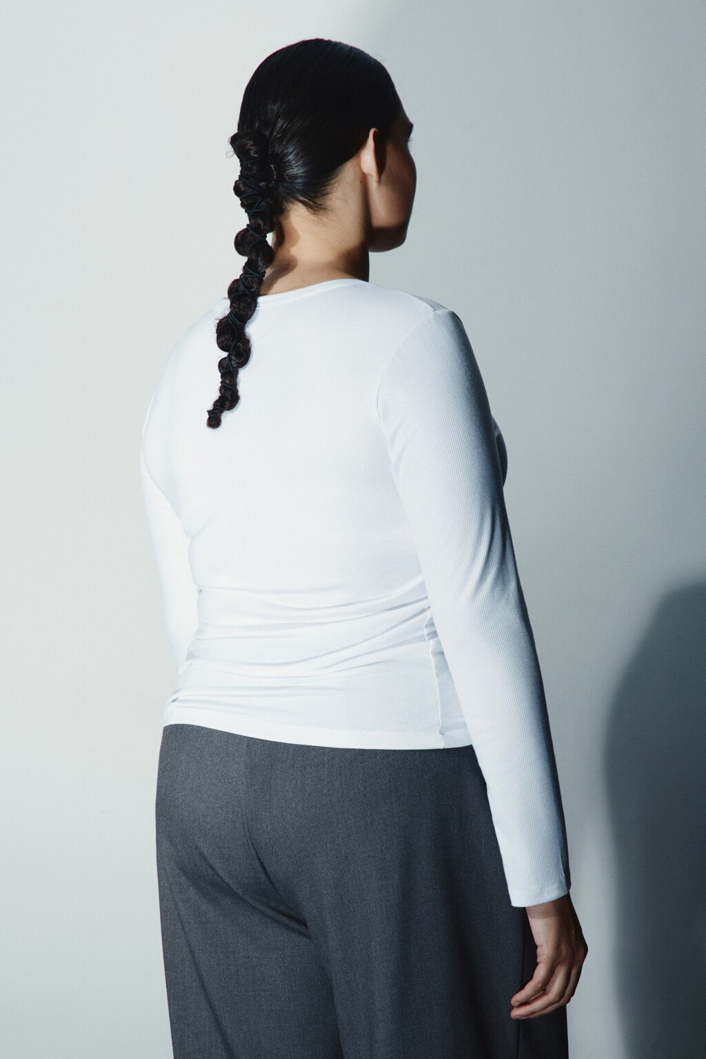 Лонгслив облегающий в рубчик - цвет белый - 3