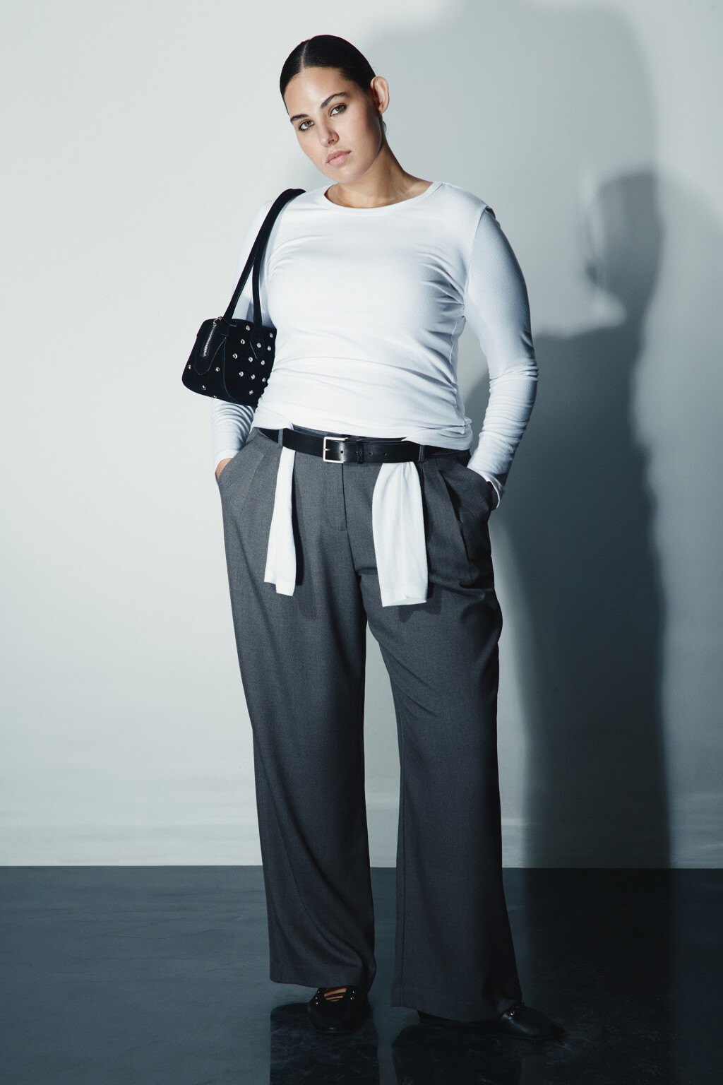 Лонгслив облегающий в рубчик - цвет белый - 4