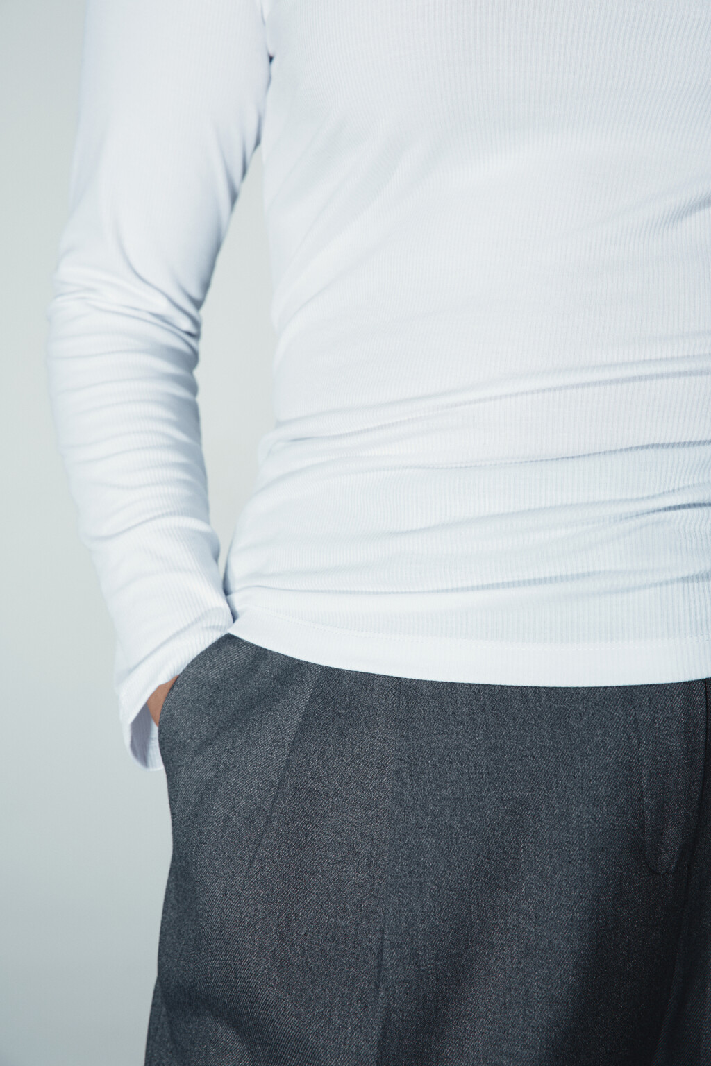 Лонгслив облегающий в рубчик - цвет белый - 6