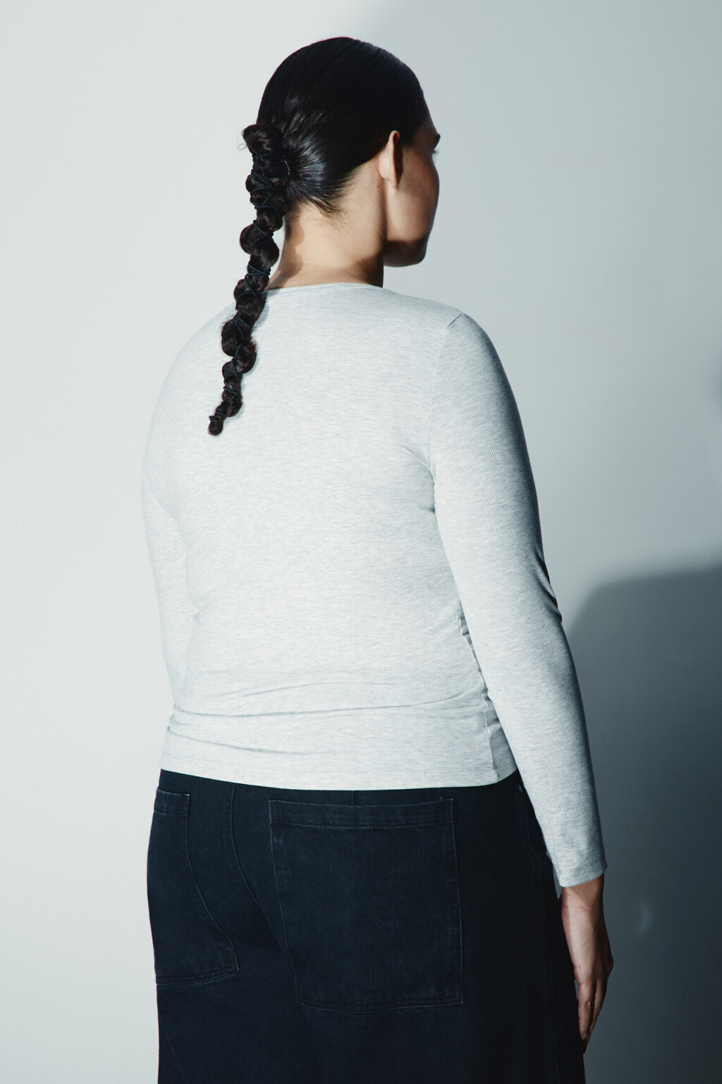 Лонгслив облегающий в рубчик - цвет серый - 3