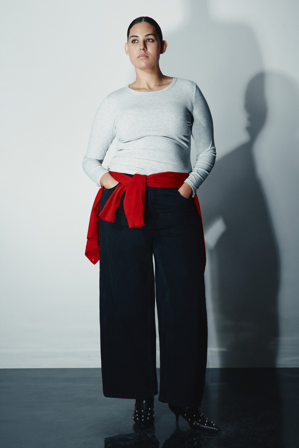 Лонгслив облегающий в рубчик - цвет серый - 4