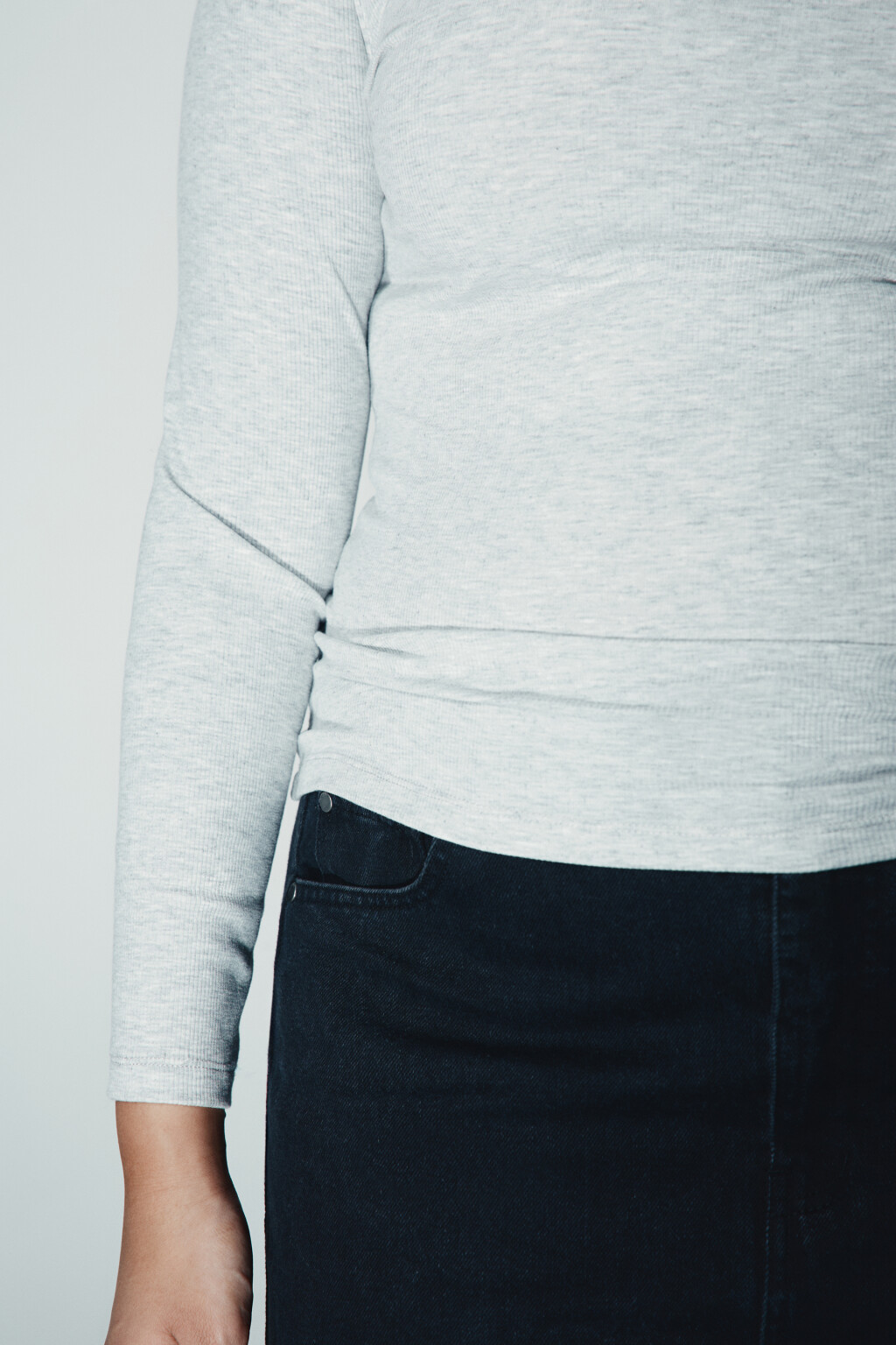 Лонгслив облегающий в рубчик - цвет серый - 6