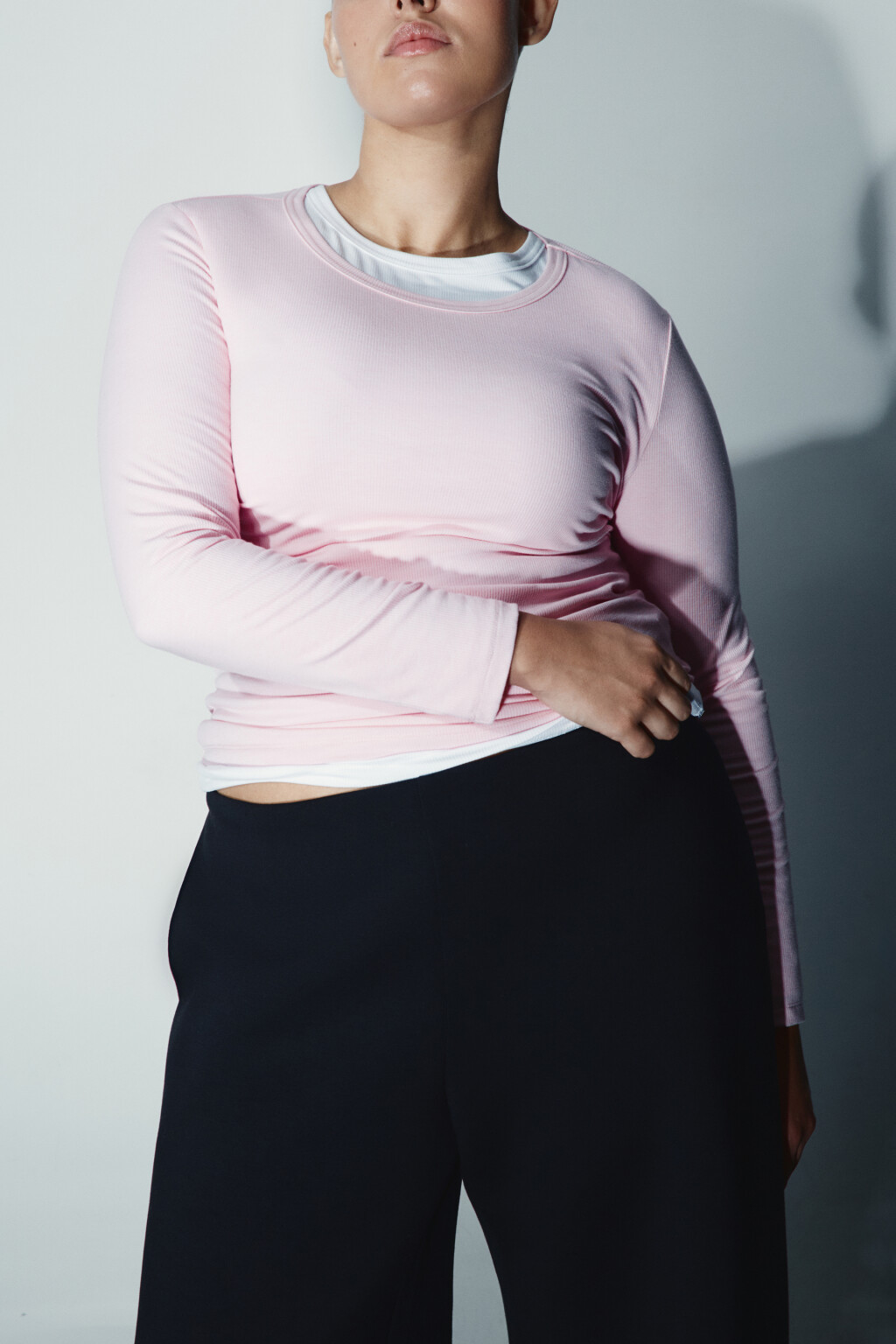 Лонгслив облегающий в рубчик - цвет розовый - 1