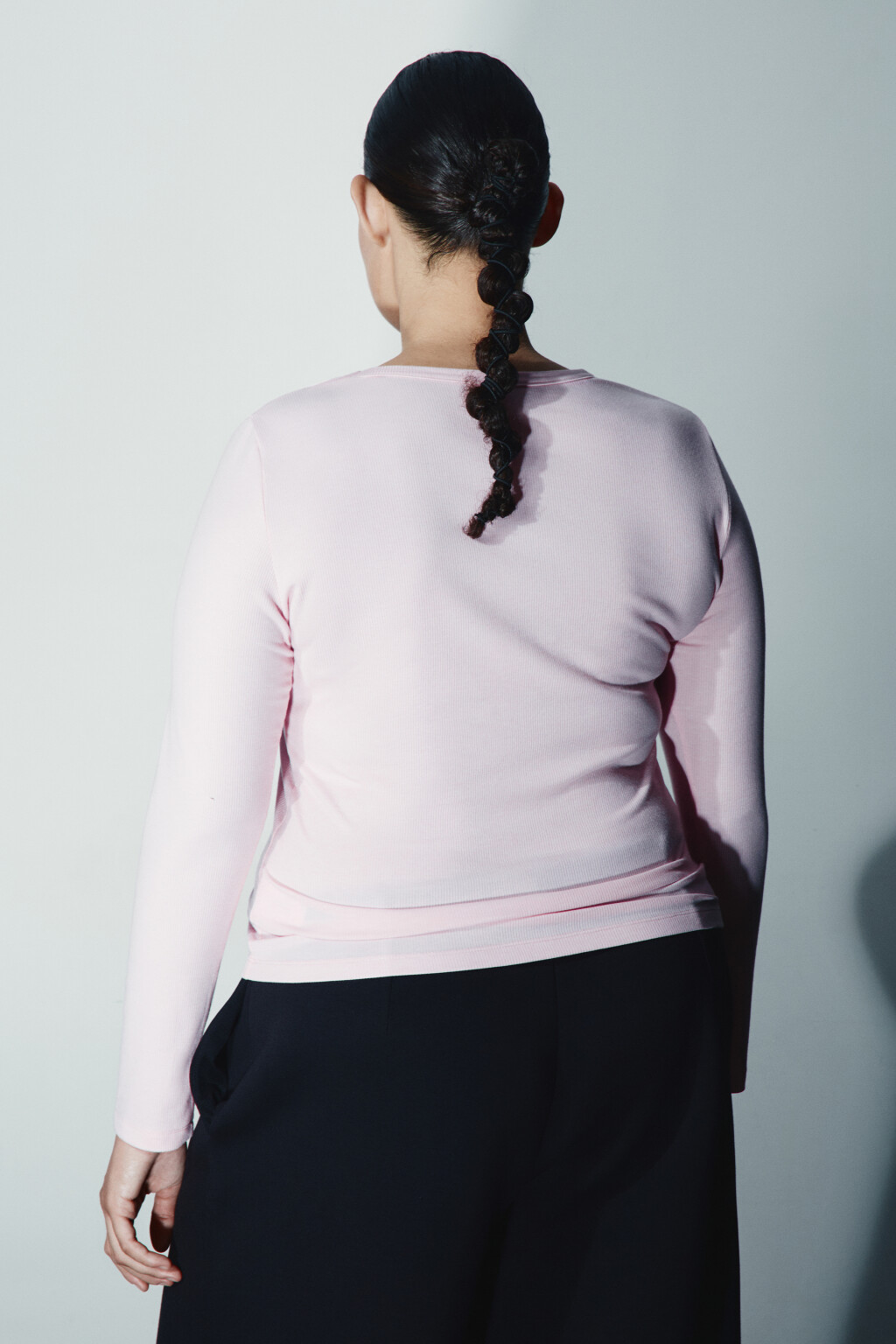 Лонгслив облегающий в рубчик - цвет розовый - 3