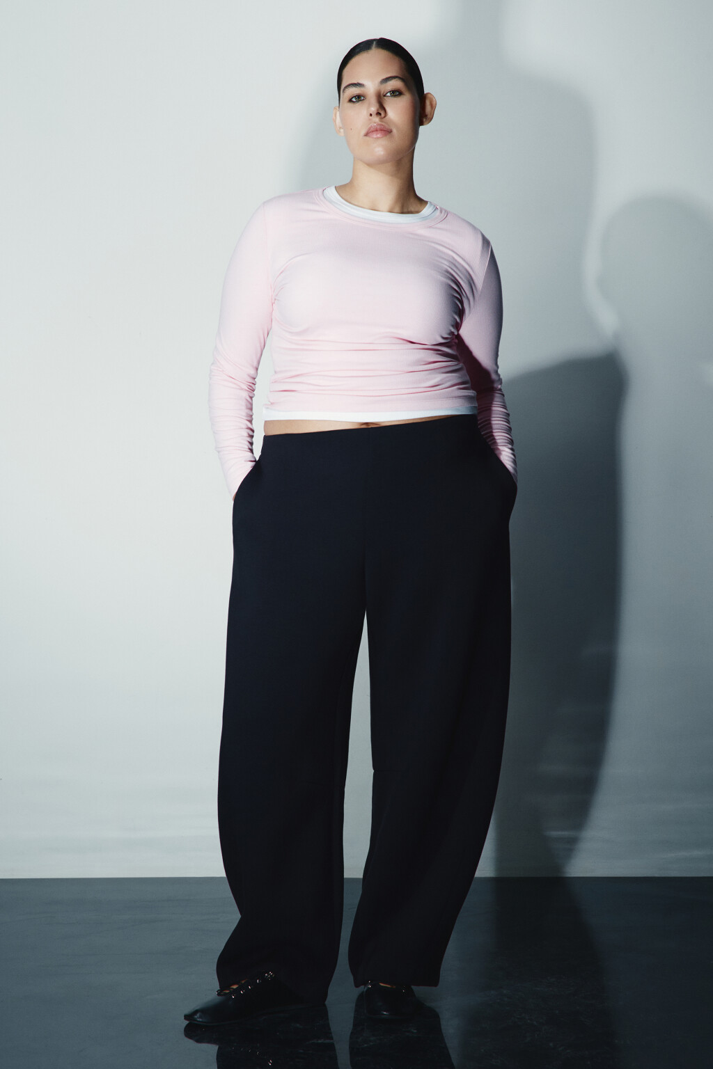 Лонгслив облегающий в рубчик - цвет розовый - 4