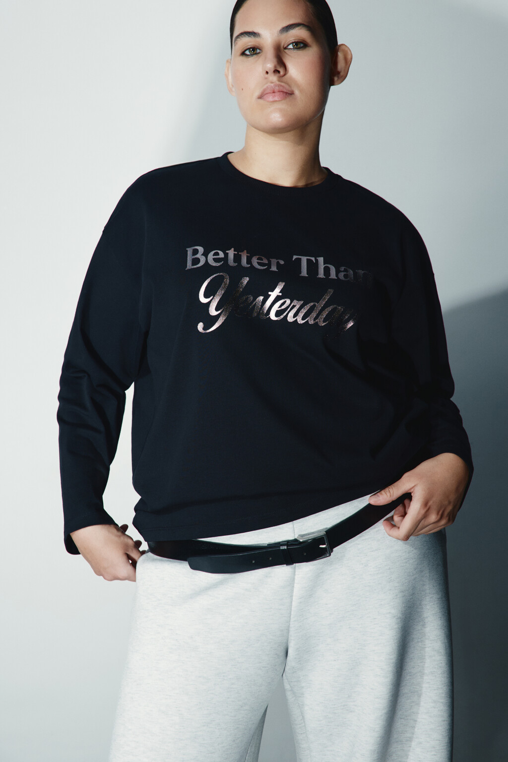 Лонгслив хлопковый с принтом - цвет черный - 1