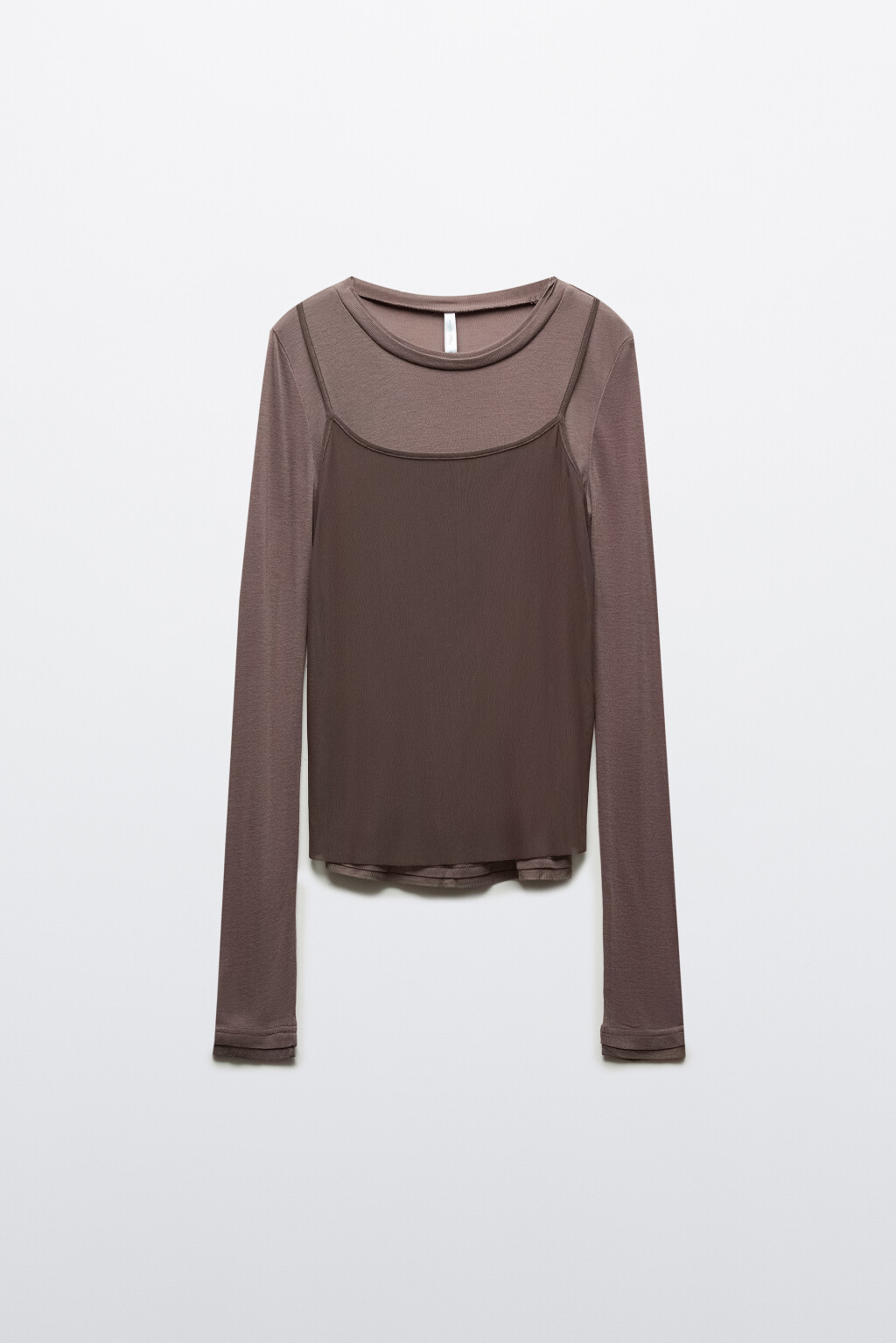 Лонгслив с имитацией майки - цвет коричневый - 7