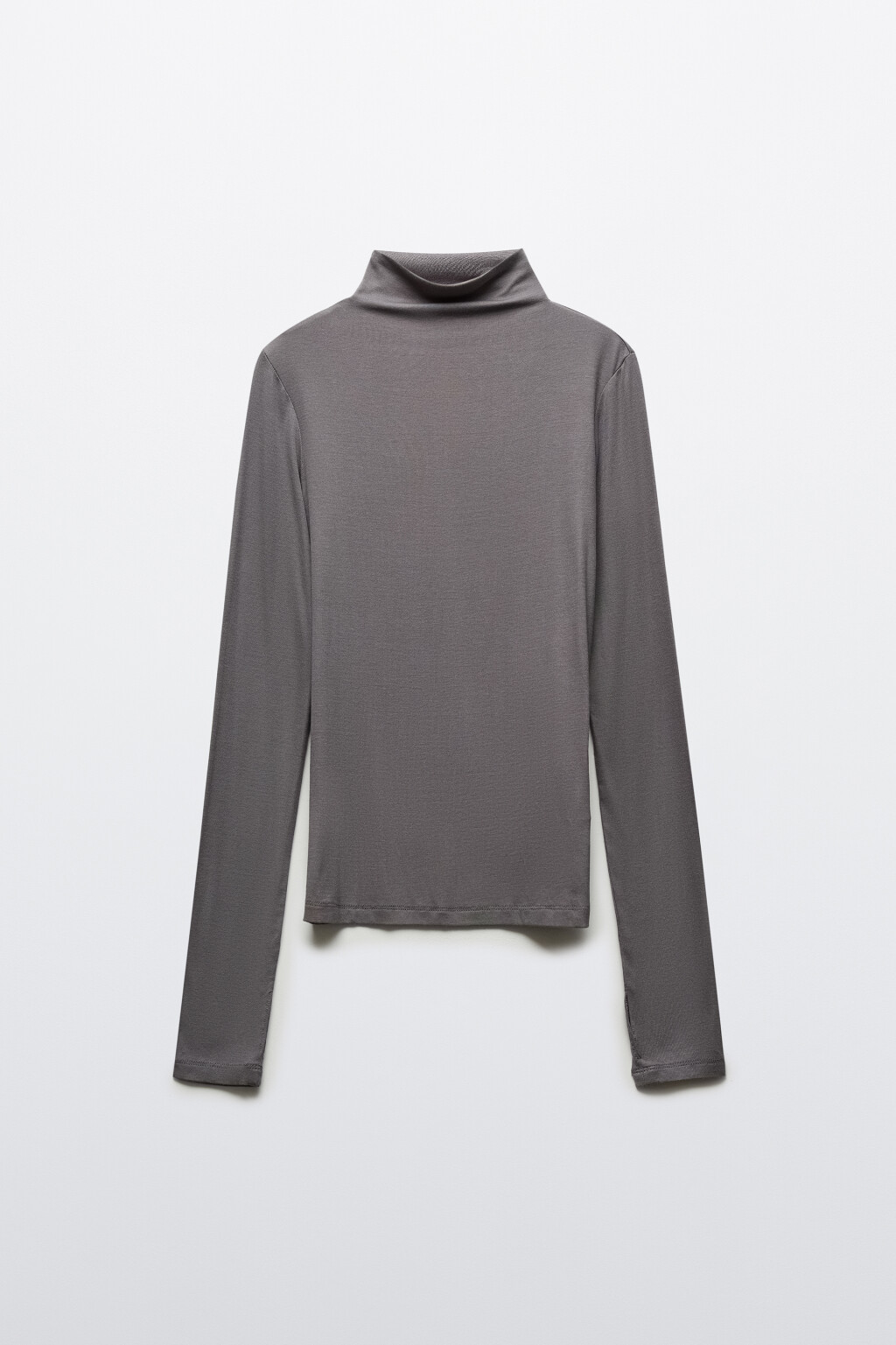 Лонгслив полуприлегающий с воротником-стойкой - цвет серый - 7