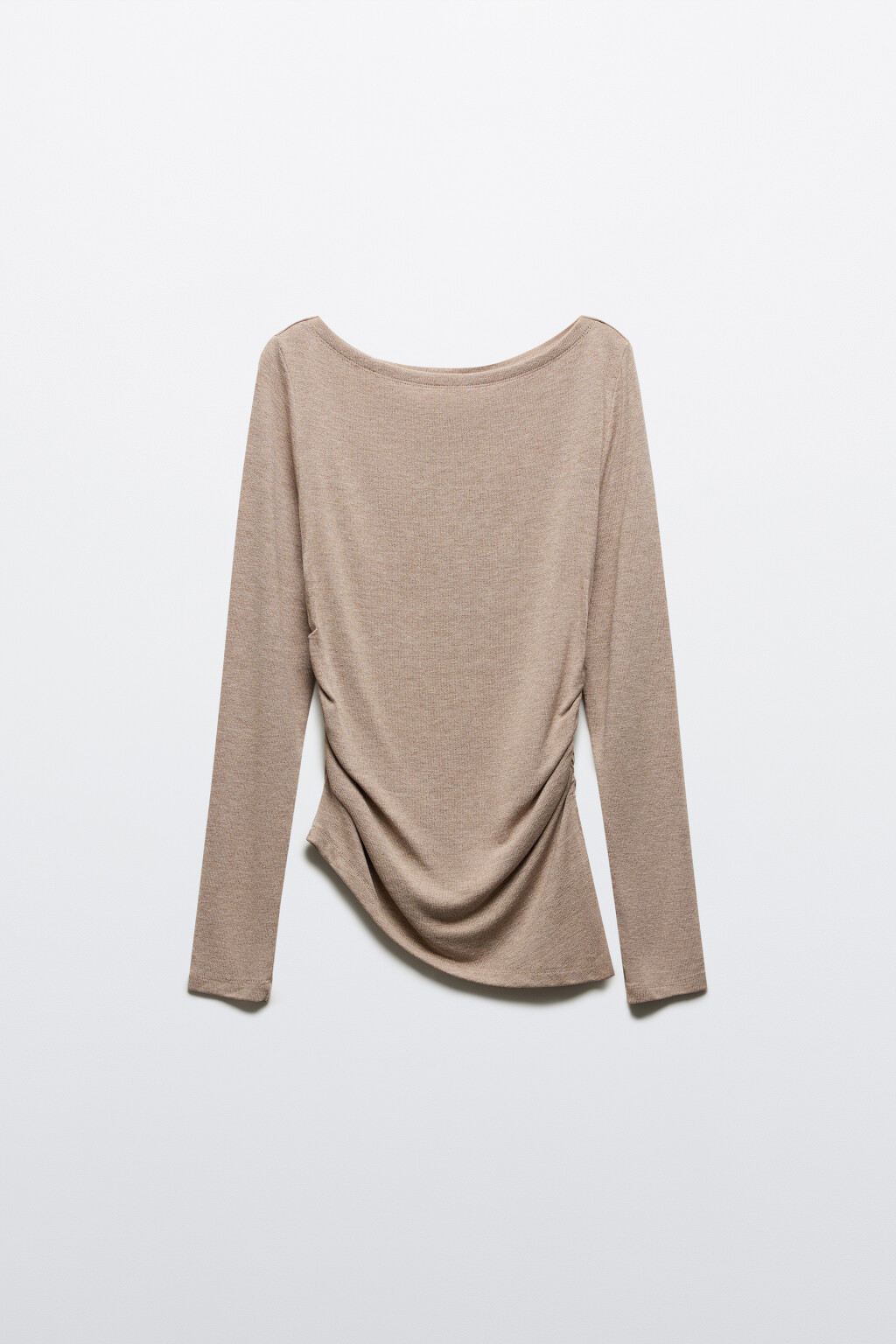 Лонгслив в рубчик с асимметричным низом - цвет бежевый - 1