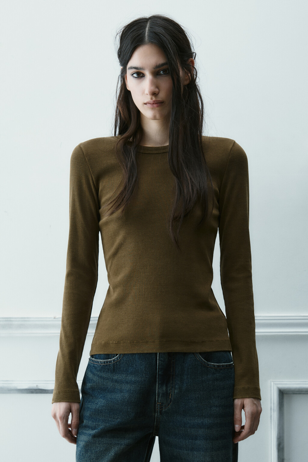 Лонгслив облегающий с вареным эффектом - цвет зеленый - 2