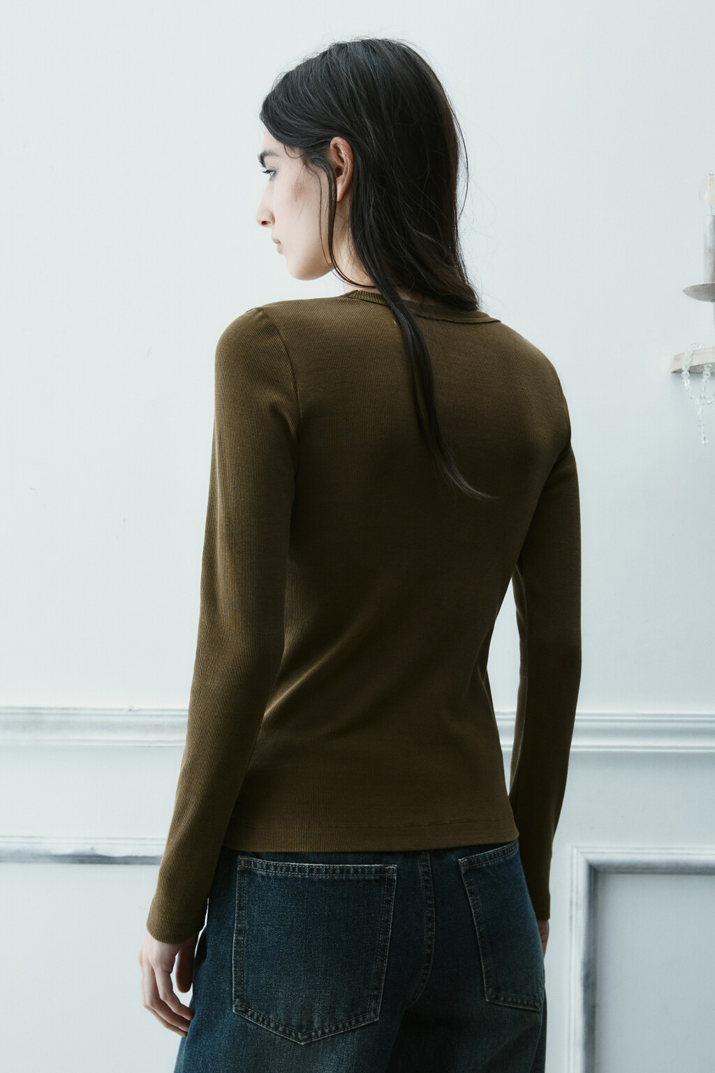 Лонгслив облегающий с вареным эффектом - цвет зеленый - 3