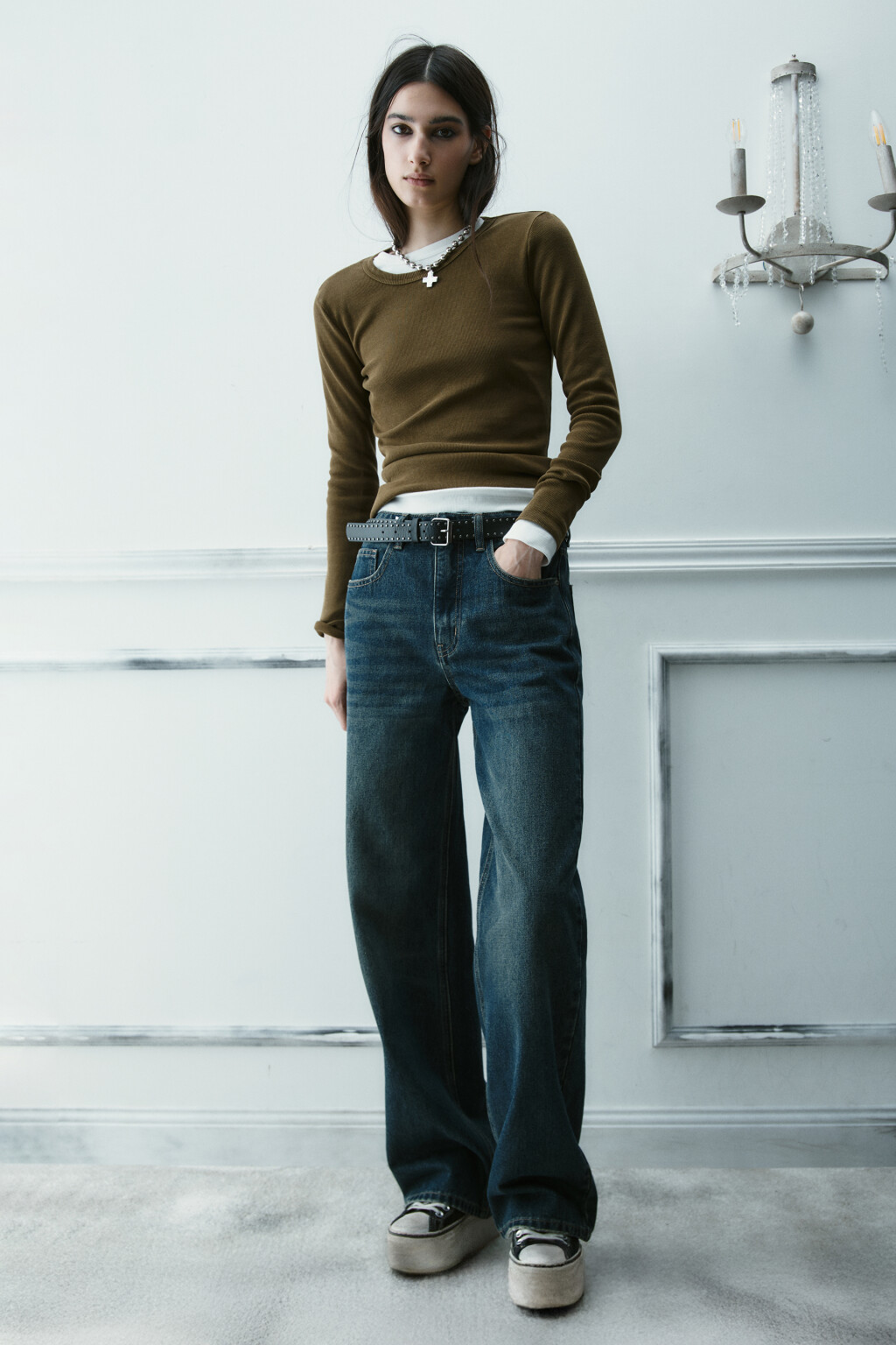 Лонгслив облегающий с вареным эффектом - цвет зеленый - 4