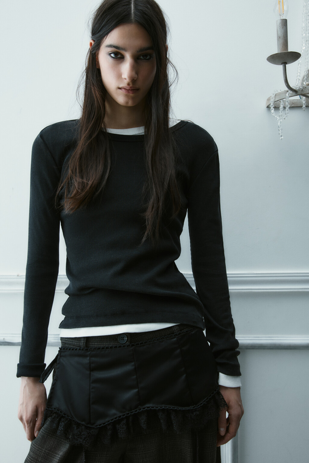 Лонгслив облегающий с вареным эффектом - цвет серый - 1