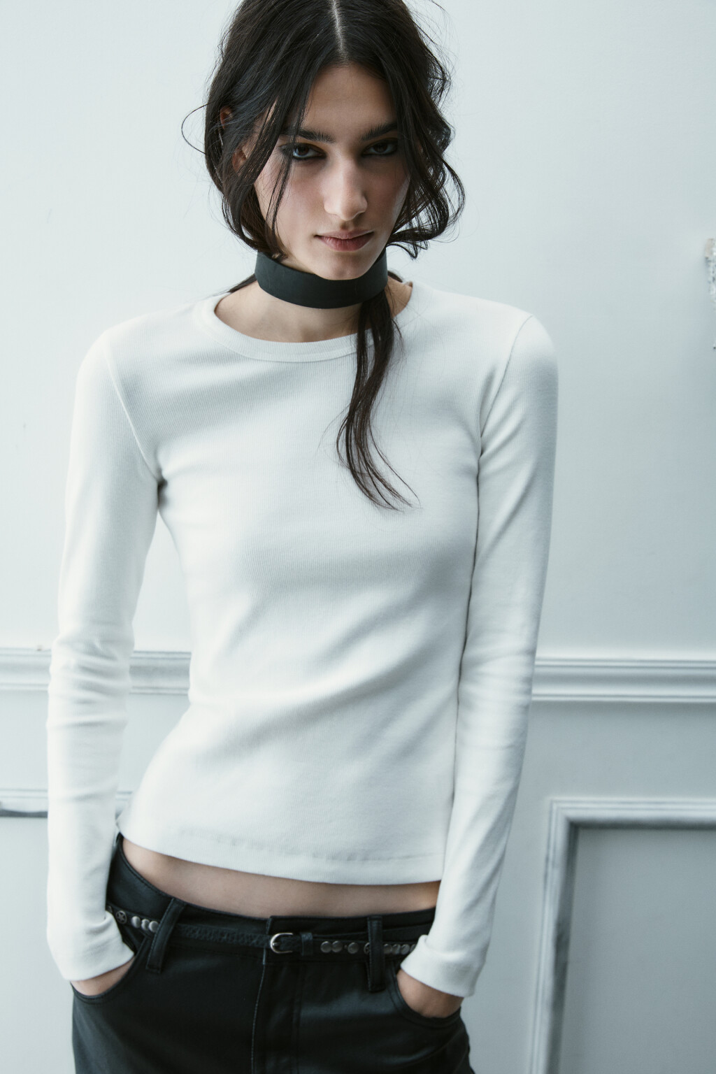 Лонгслив облегающий с вареным эффектом - цвет молочный - 1