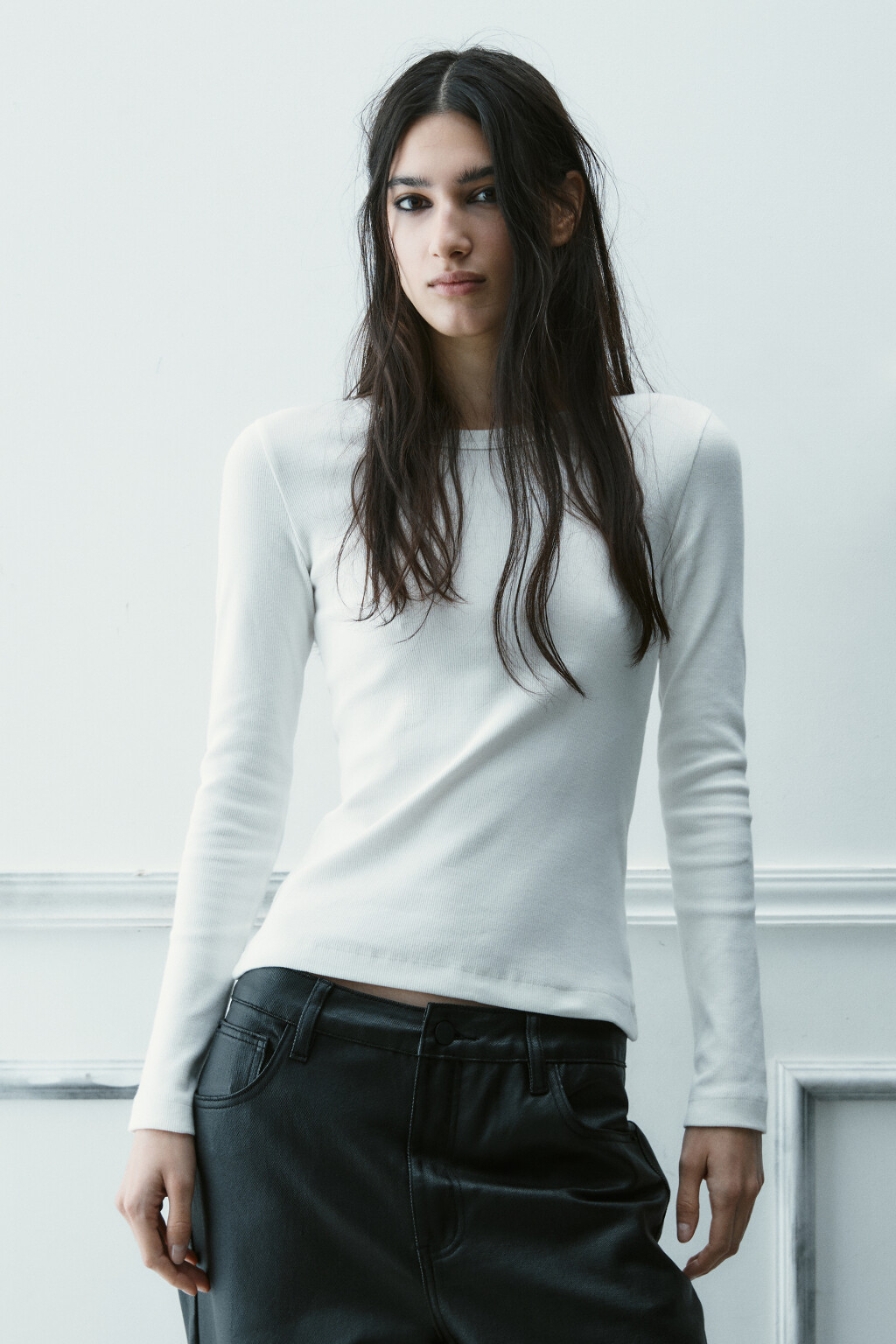 Лонгслив облегающий с вареным эффектом - цвет молочный - 2