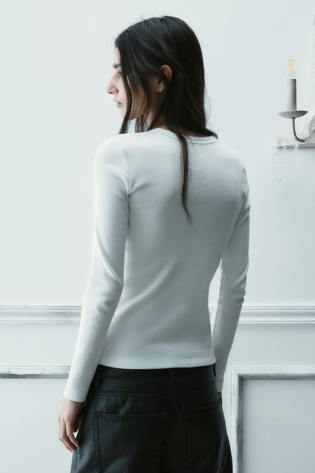 Лонгслив облегающий с вареным эффектом - цвет молочный - 3