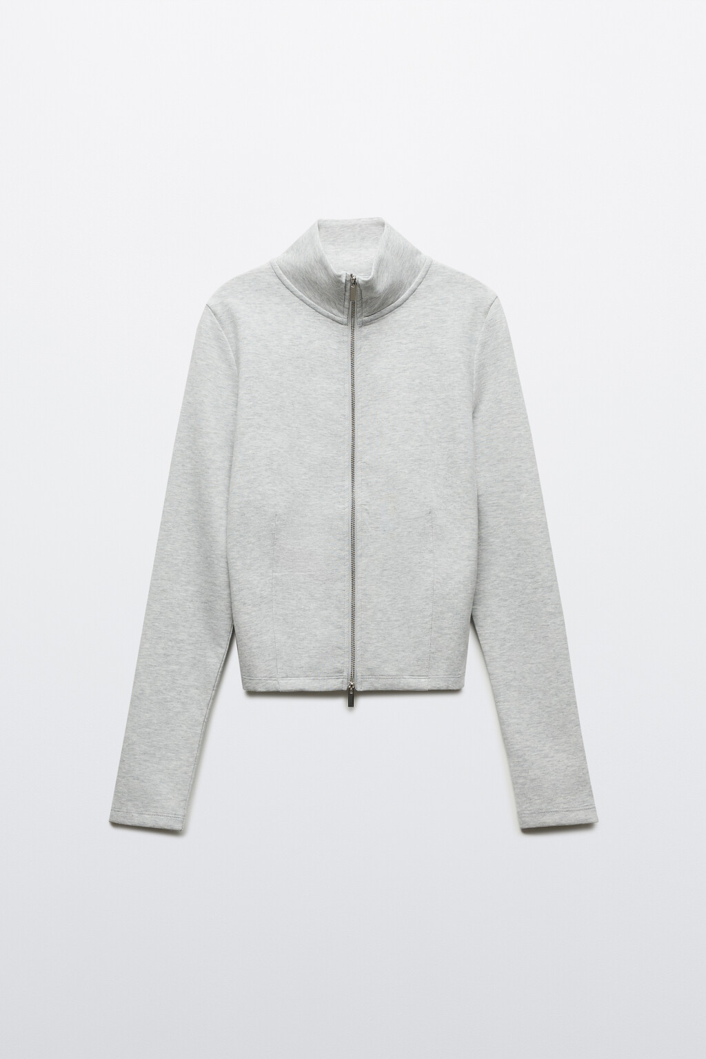 Лонгслив приталенный на молнии с воротником-стойкой - цвет серый - 1