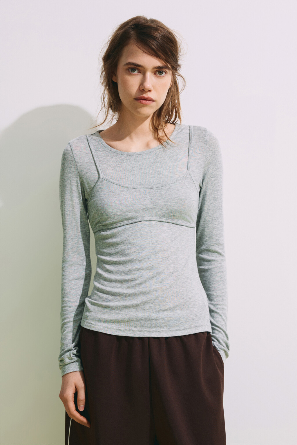 Лонгслив oversize с имитацией топа - цвет серый - 2