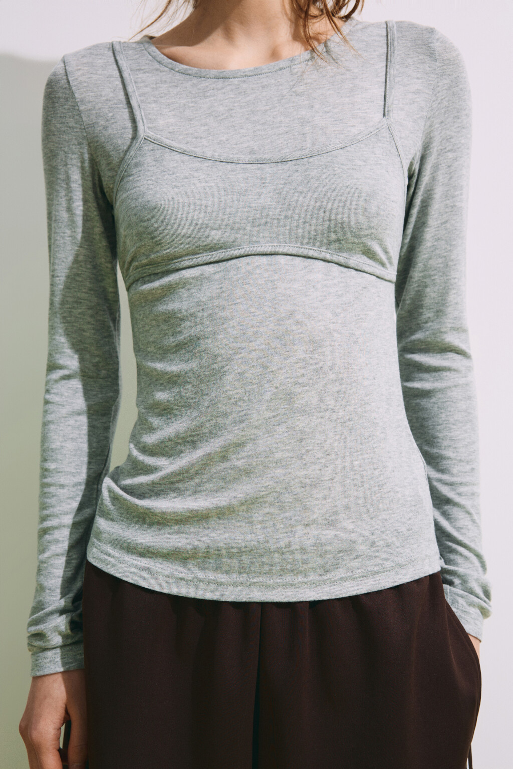Лонгслив oversize с имитацией топа - цвет серый - 5