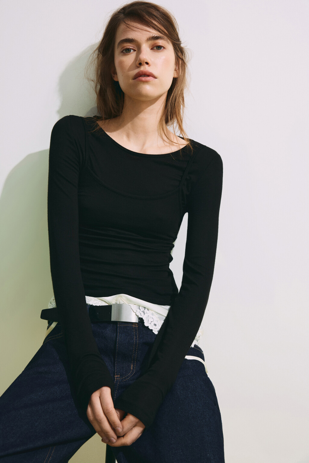 Лонгслив oversize с имитацией топа - цвет черный - 1