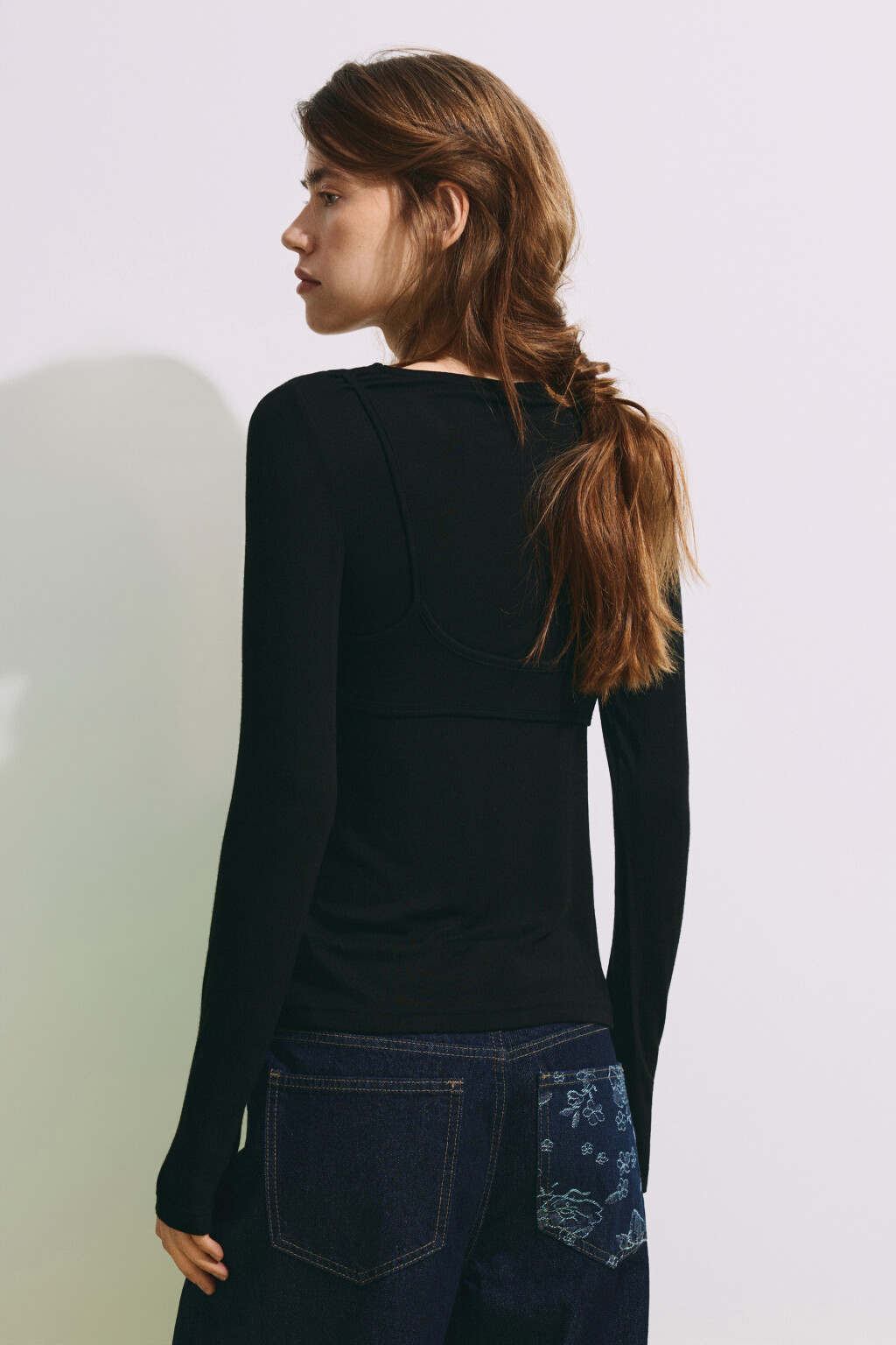 Лонгслив oversize с имитацией топа - цвет черный - 3