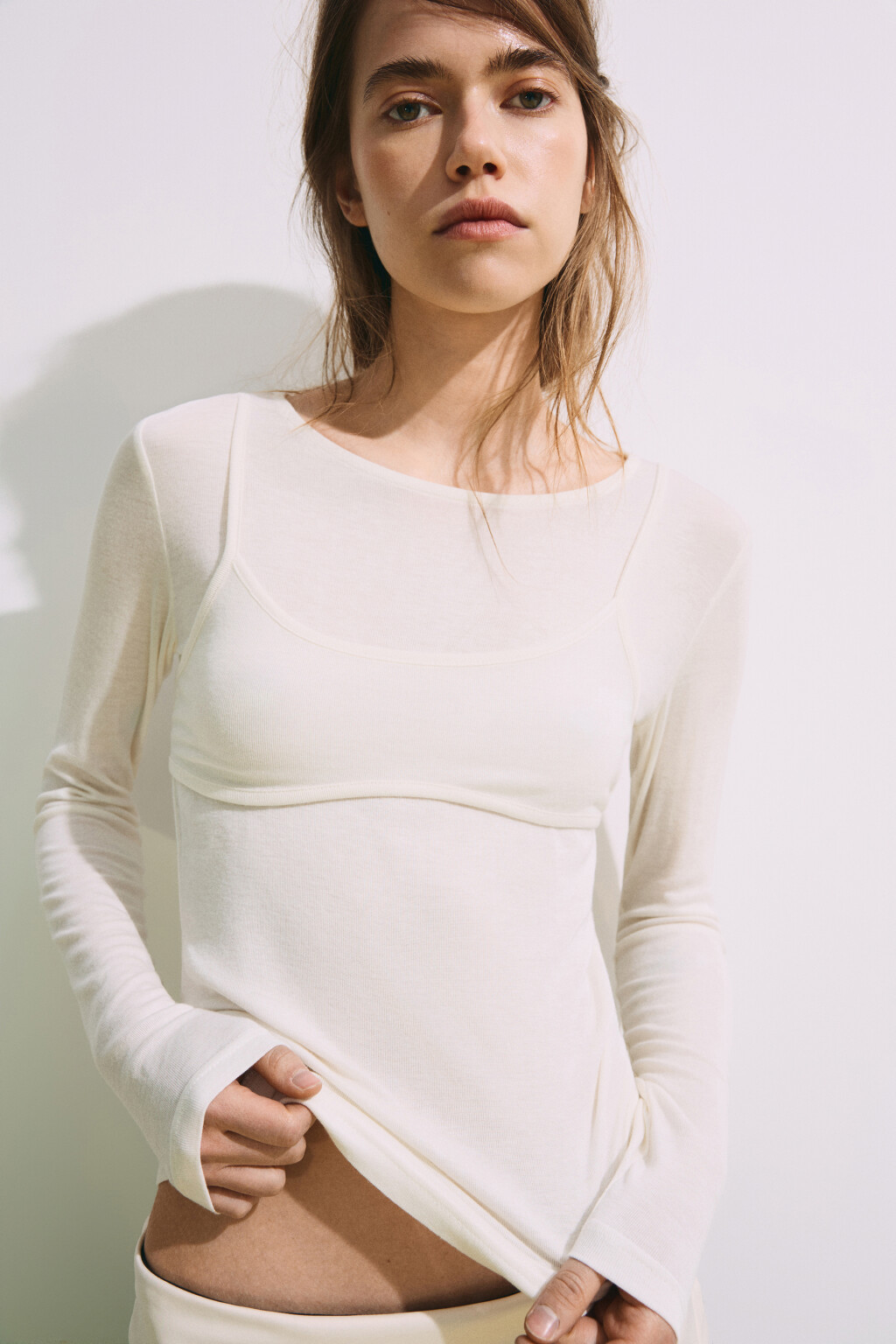 Лонгслив oversize с имитацией топа - цвет молочный - 1