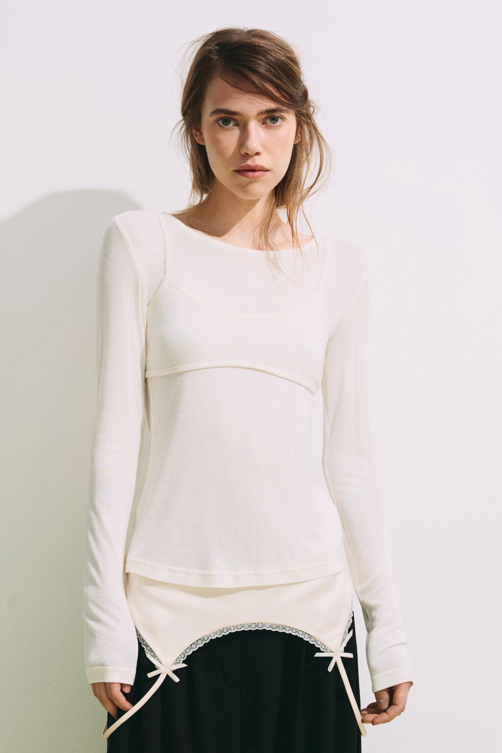 Лонгслив oversize с имитацией топа - цвет молочный - 2