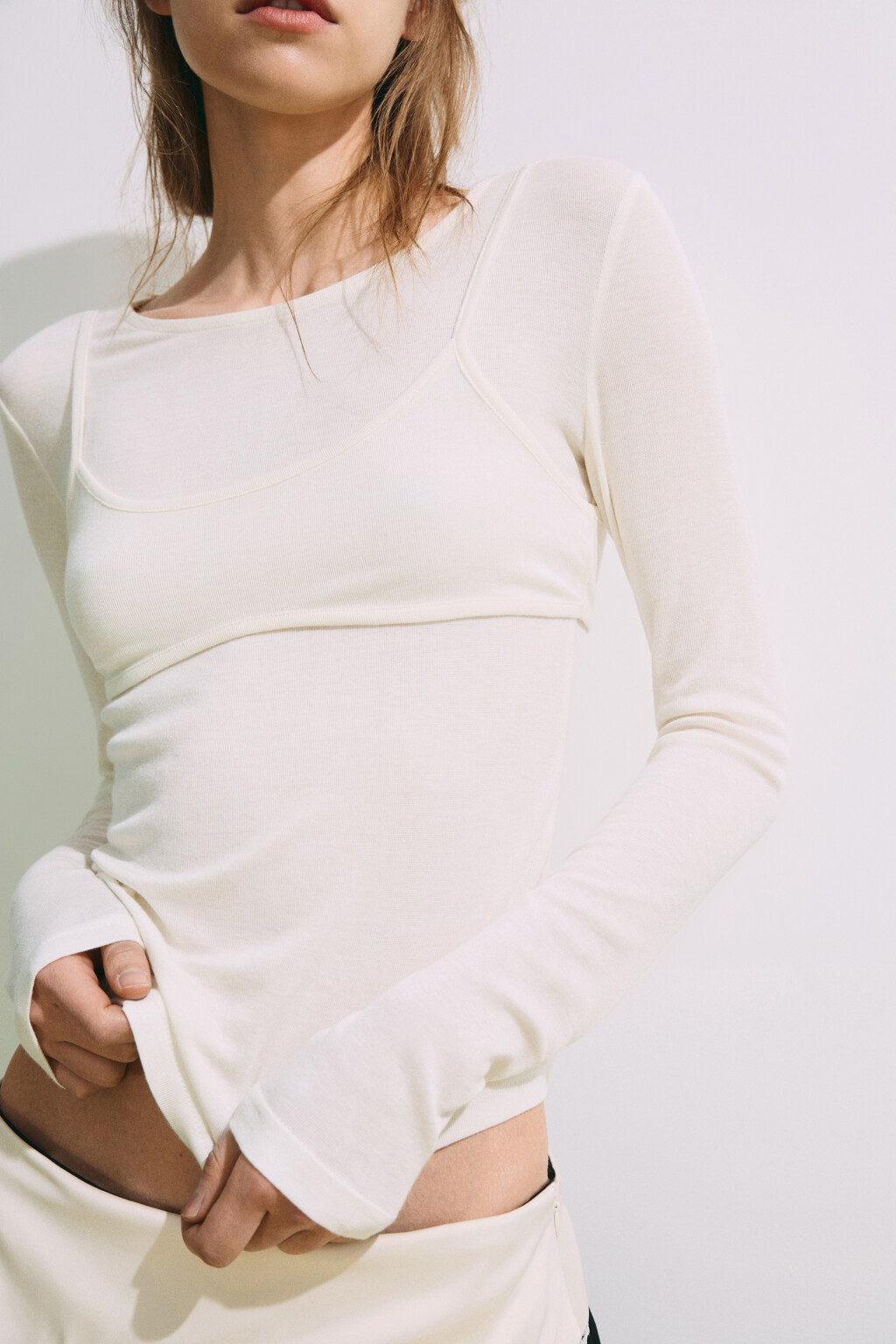 Лонгслив oversize с имитацией топа - цвет молочный - 5