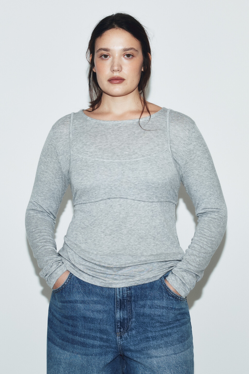 Лонгслив oversize с имитацией топа - цвет серый - 2