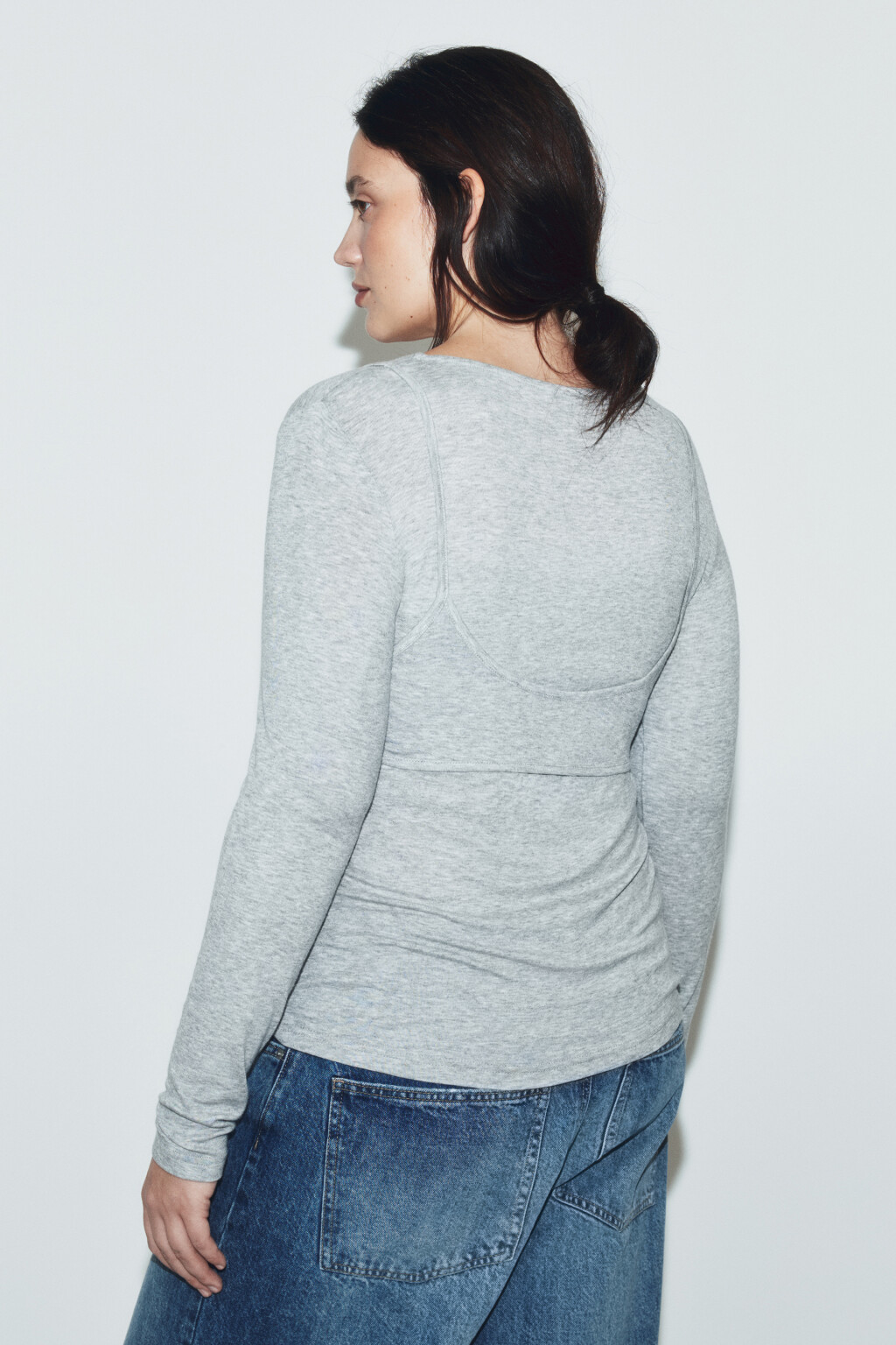 Лонгслив oversize с имитацией топа - цвет серый - 3