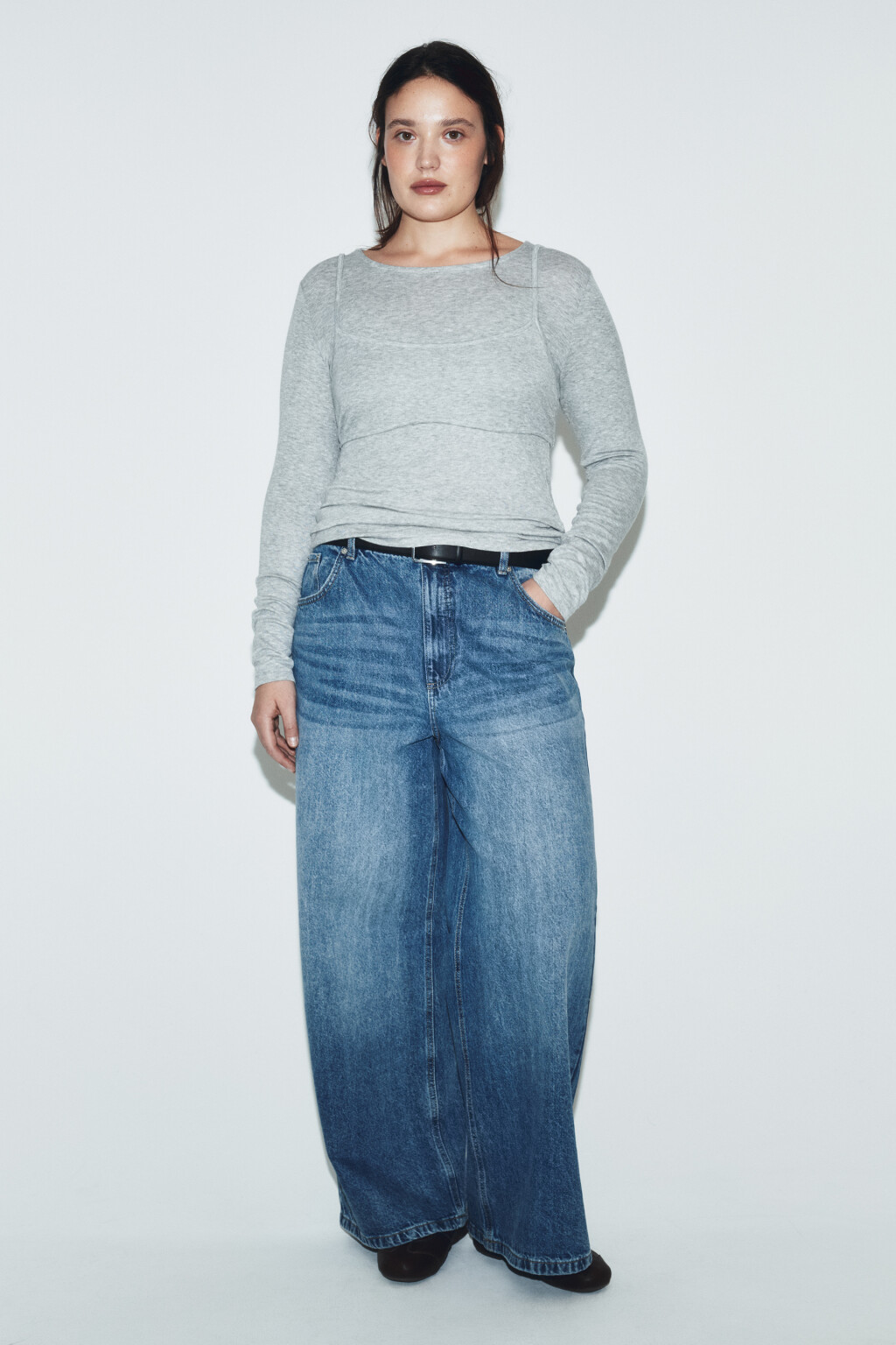 Лонгслив oversize с имитацией топа - цвет серый - 4