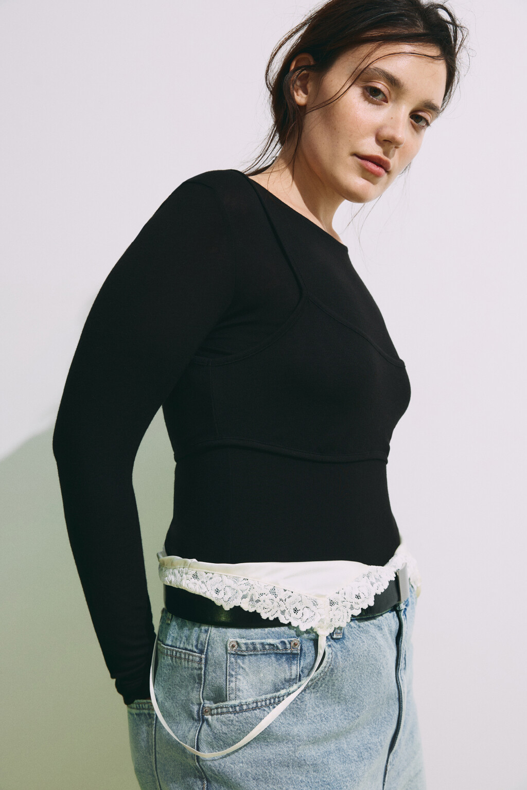 Лонгслив oversize с имитацией топа - цвет черный - 1