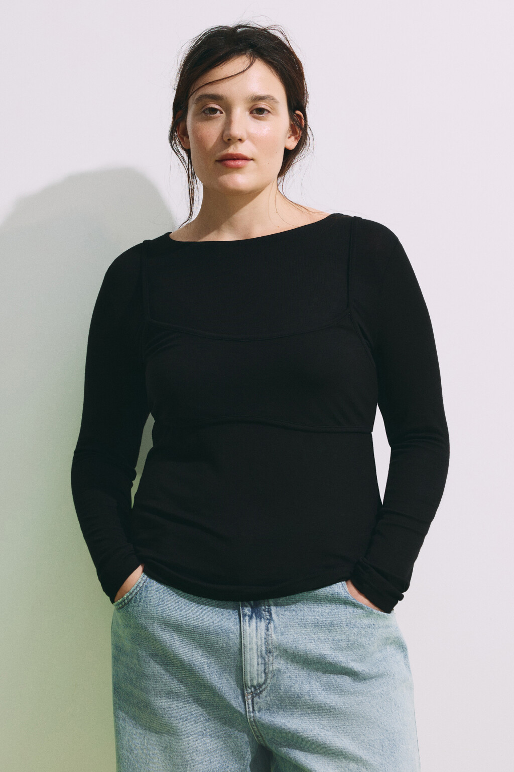 Лонгслив oversize с имитацией топа - цвет черный - 3
