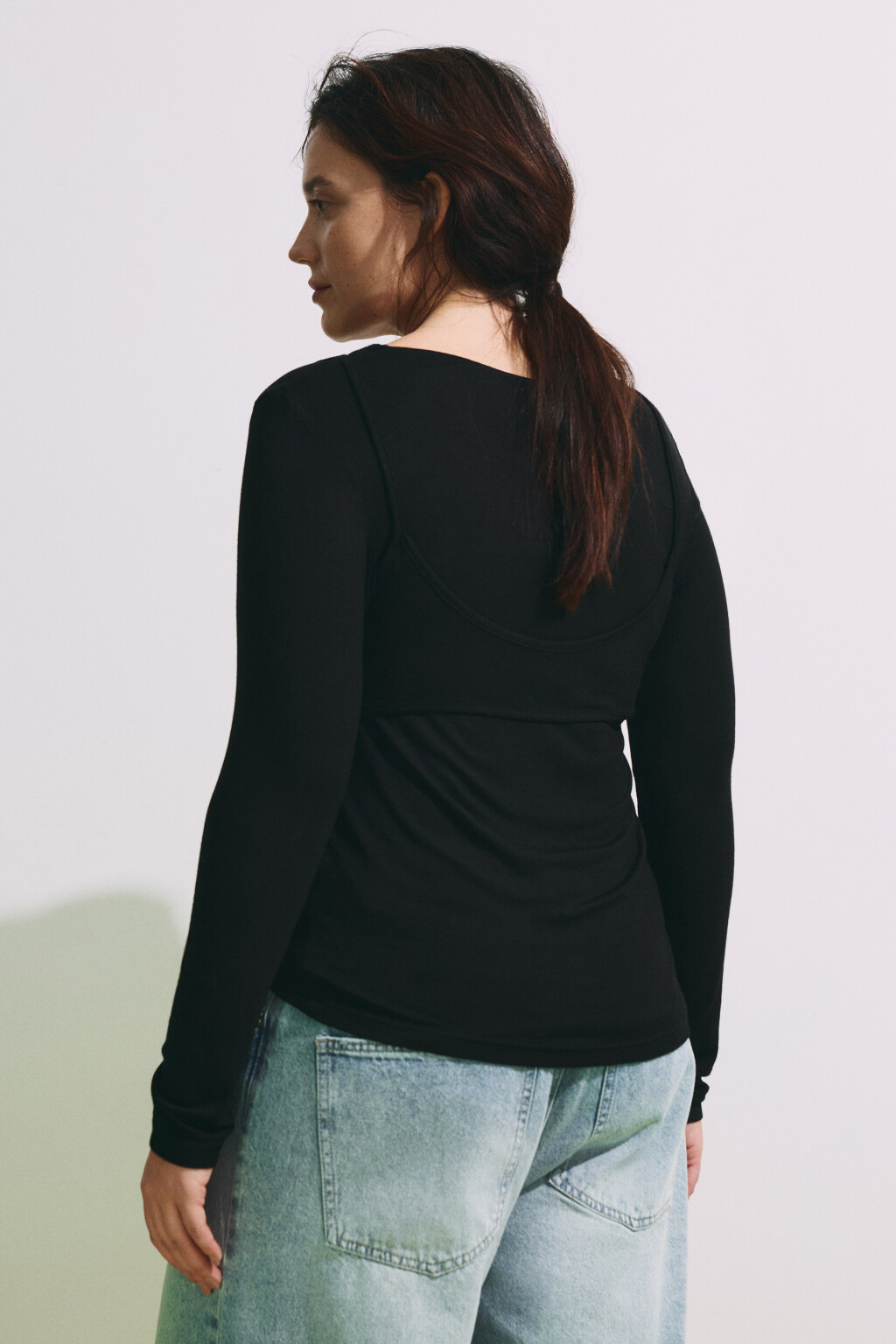 Лонгслив oversize с имитацией топа - цвет черный - 4
