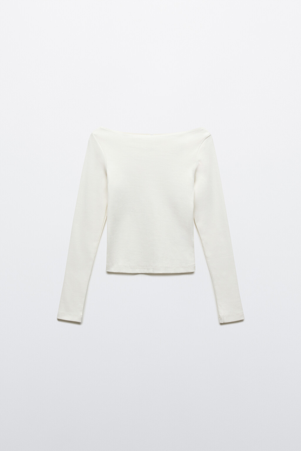 Лонгслив в рубчик с вырезом-лодочкой - цвет молочный - 1