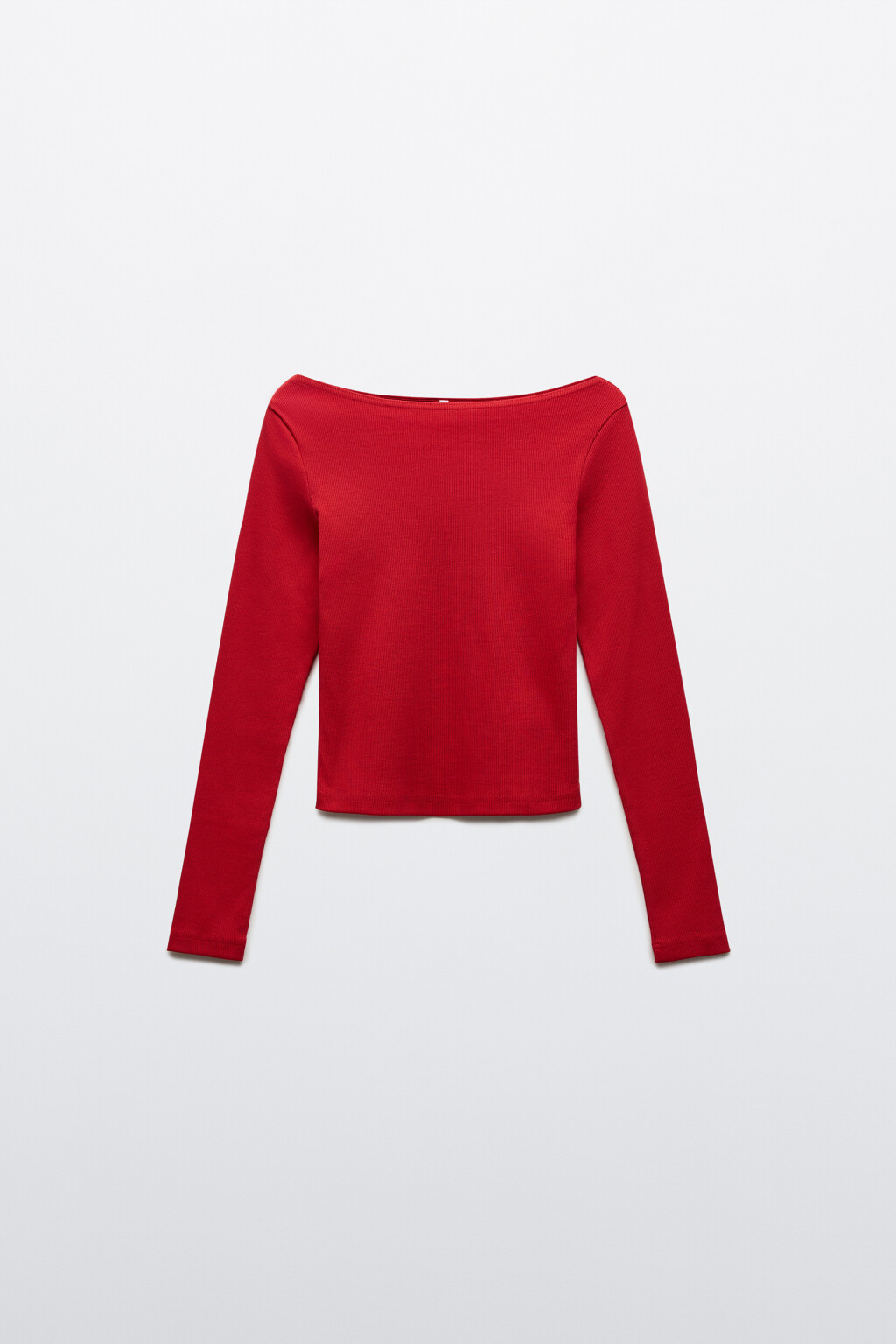 Лонгслив в рубчик с вырезом-лодочкой - цвет красный - 1