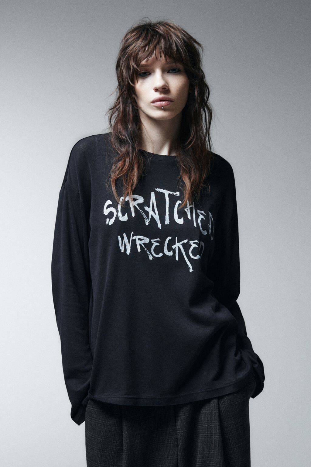 Лонгслив хлопковый с принтом - цвет черный - 2