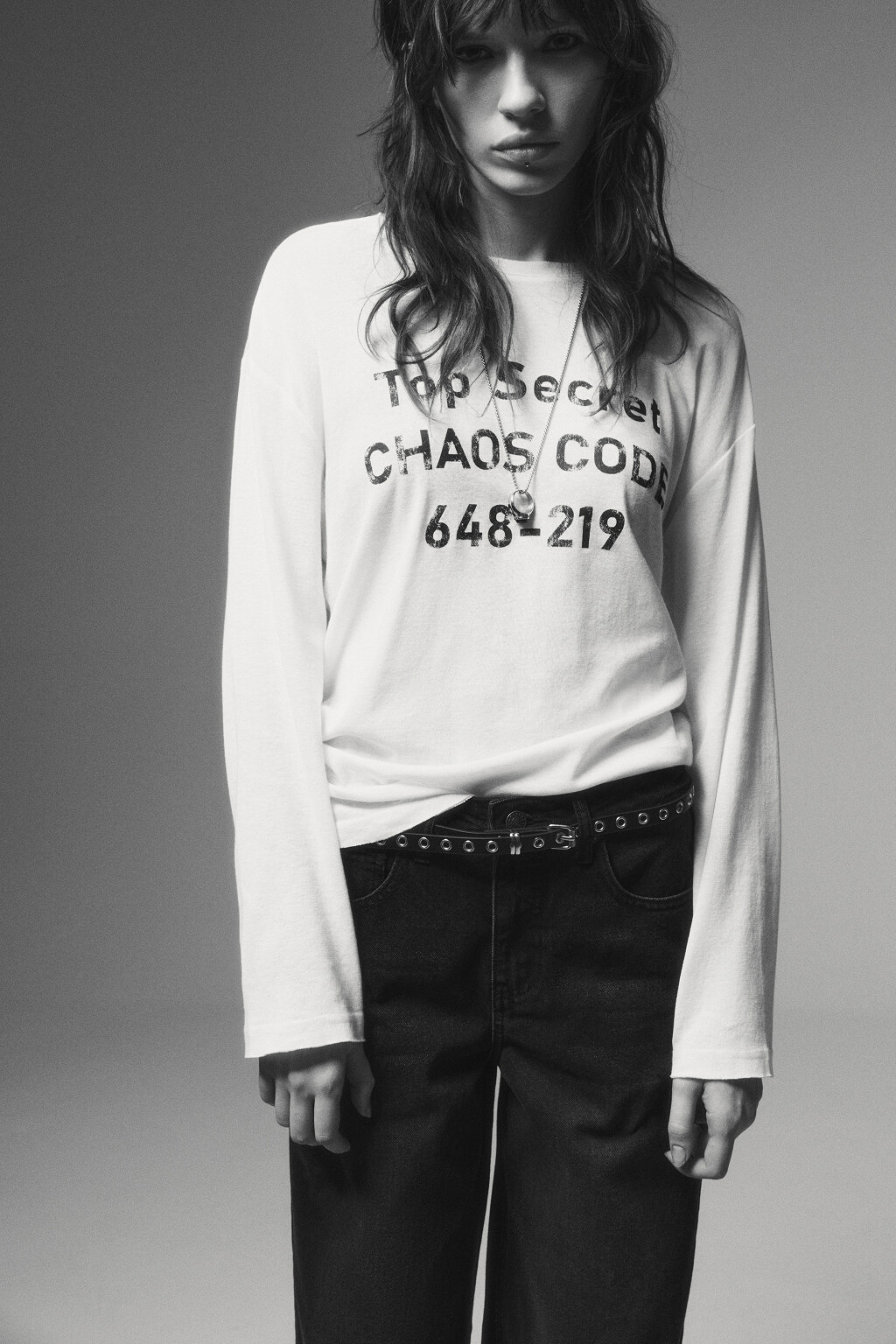 Лонгслив хлопковый с принтом - цвет белый - 1