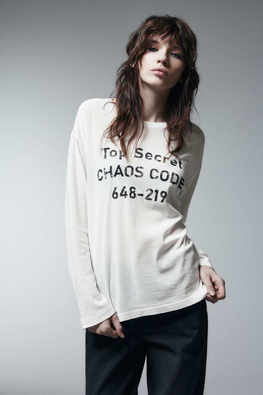 Лонгслив хлопковый с принтом - цвет белый - 2