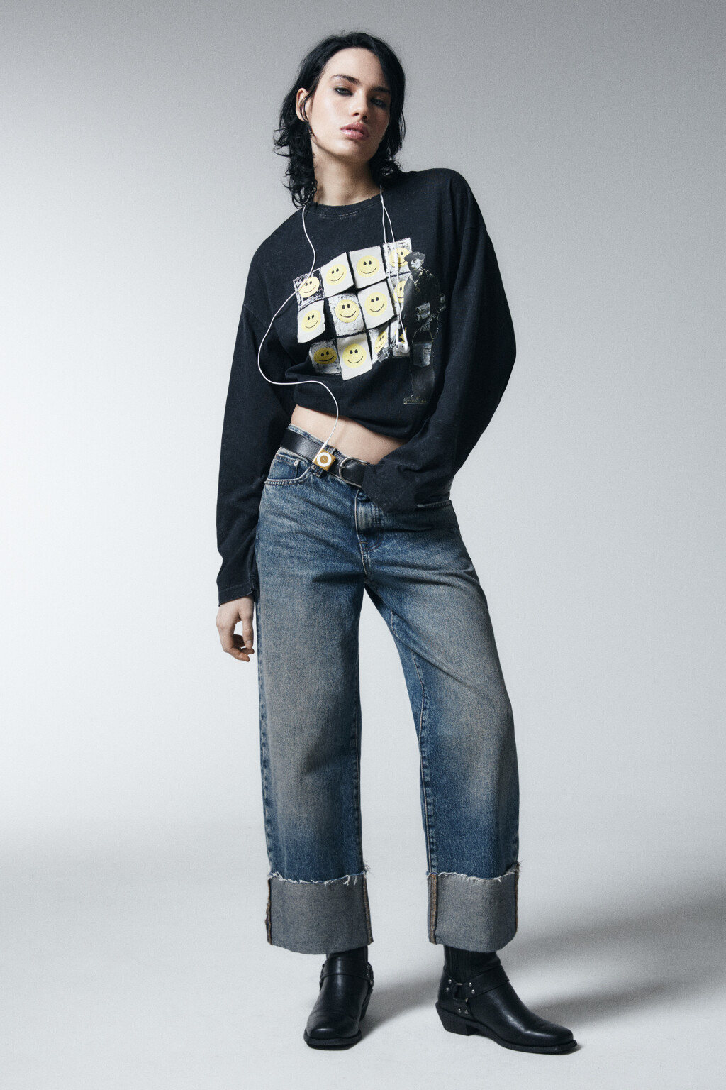 Лонгслив хлопковый с принтом - цвет черный - 4